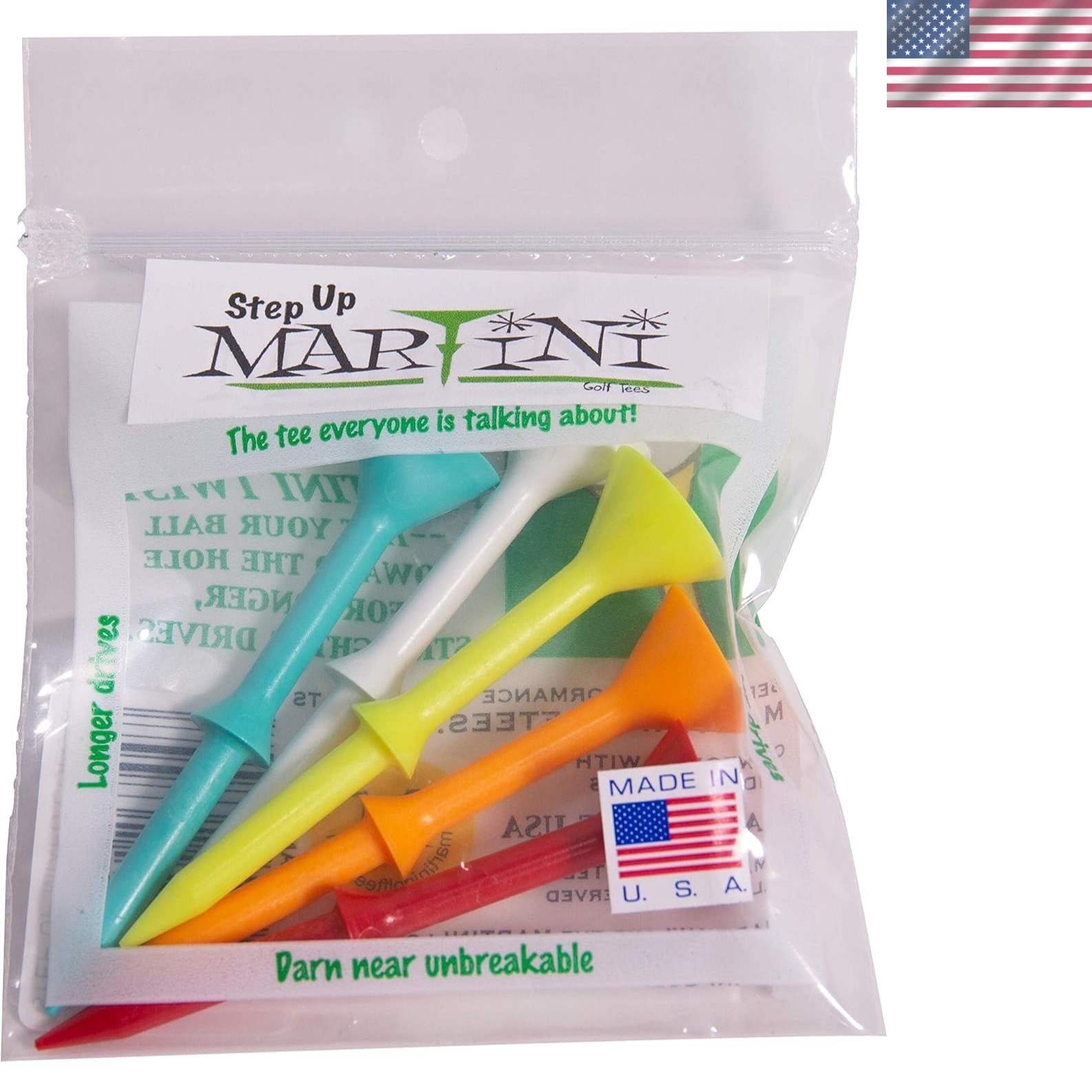 Golf Tees Durable Plastic Step-UP Tees 5 Pack, Assorted Colors, 3.25"