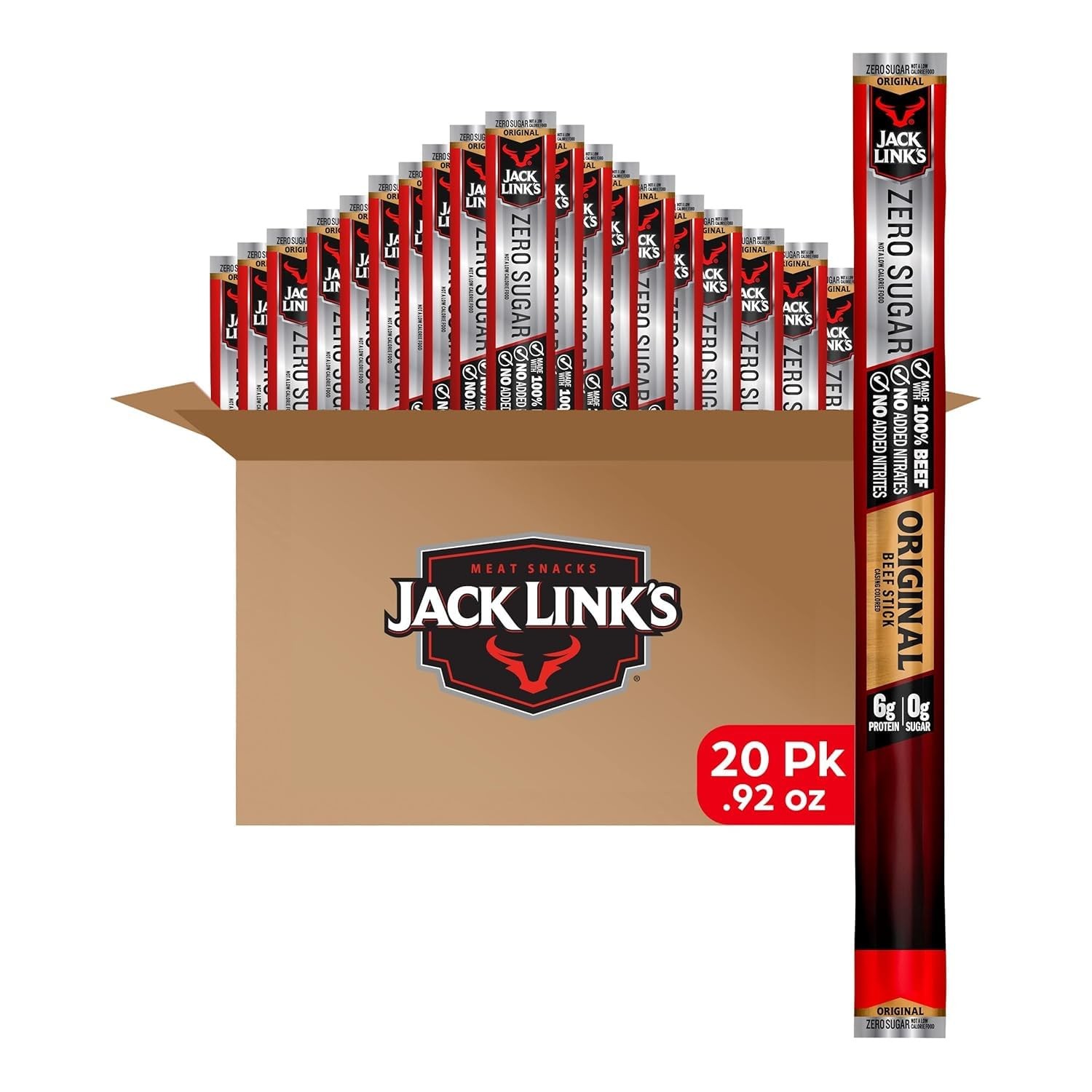Jack Link's Original Zero Sugar Beef Sticks - (20 0.92 Ounce (Pack of 20)