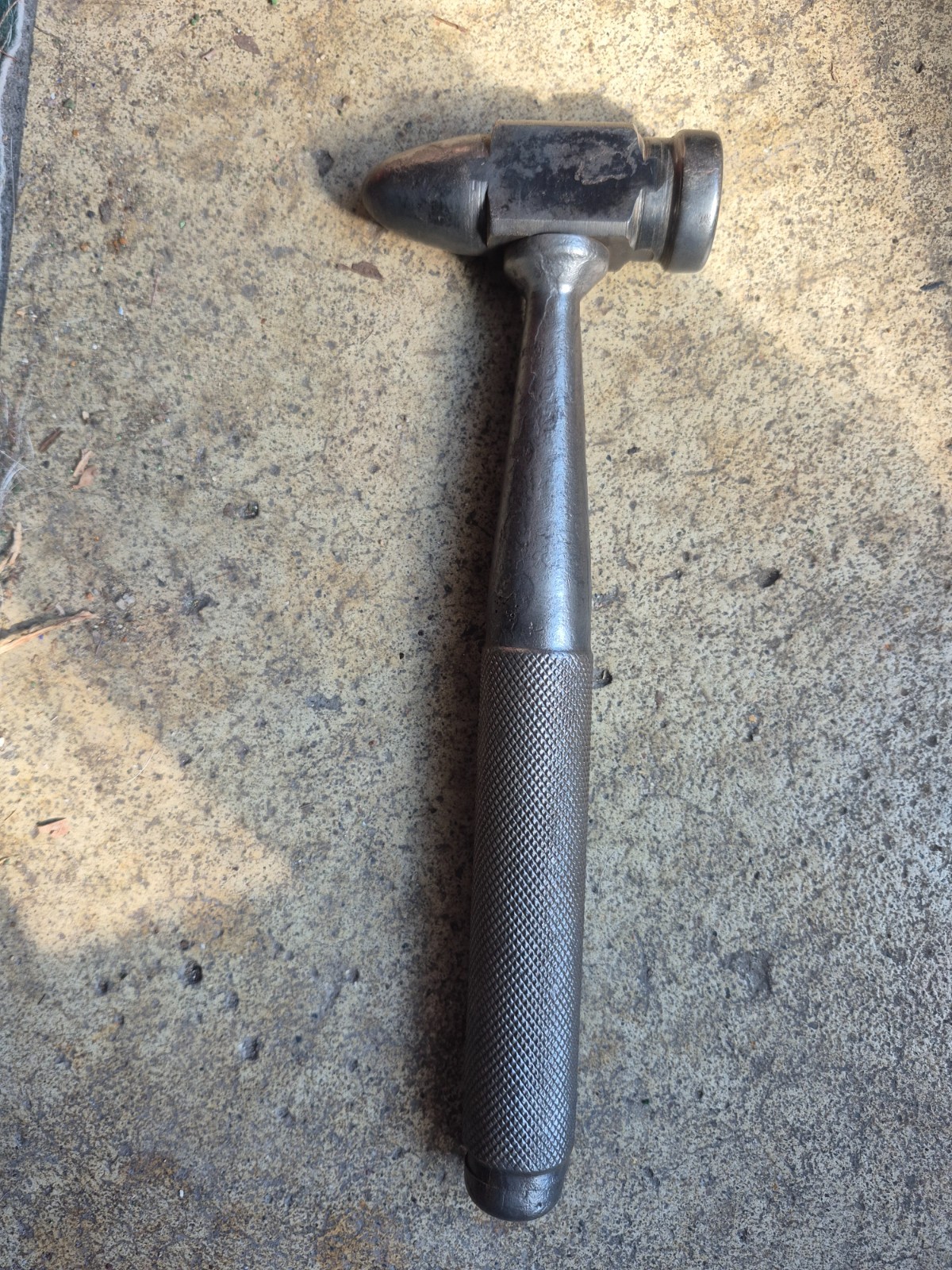 Unique Vintage all steel machinist ball peen hammer knurled handle