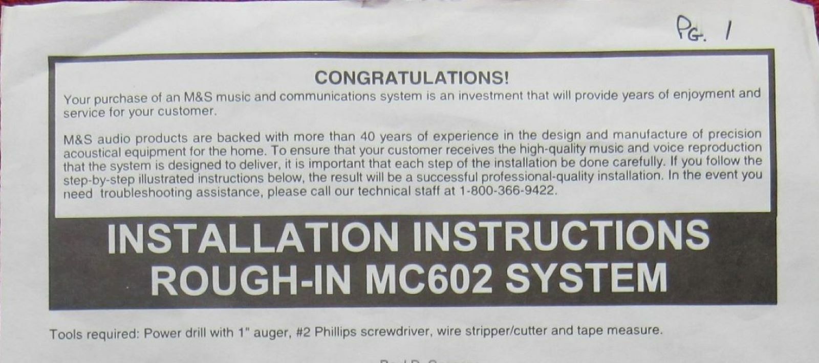 MC602 Rough-in Installation Instructions for New Construction M&S Home Intercom
