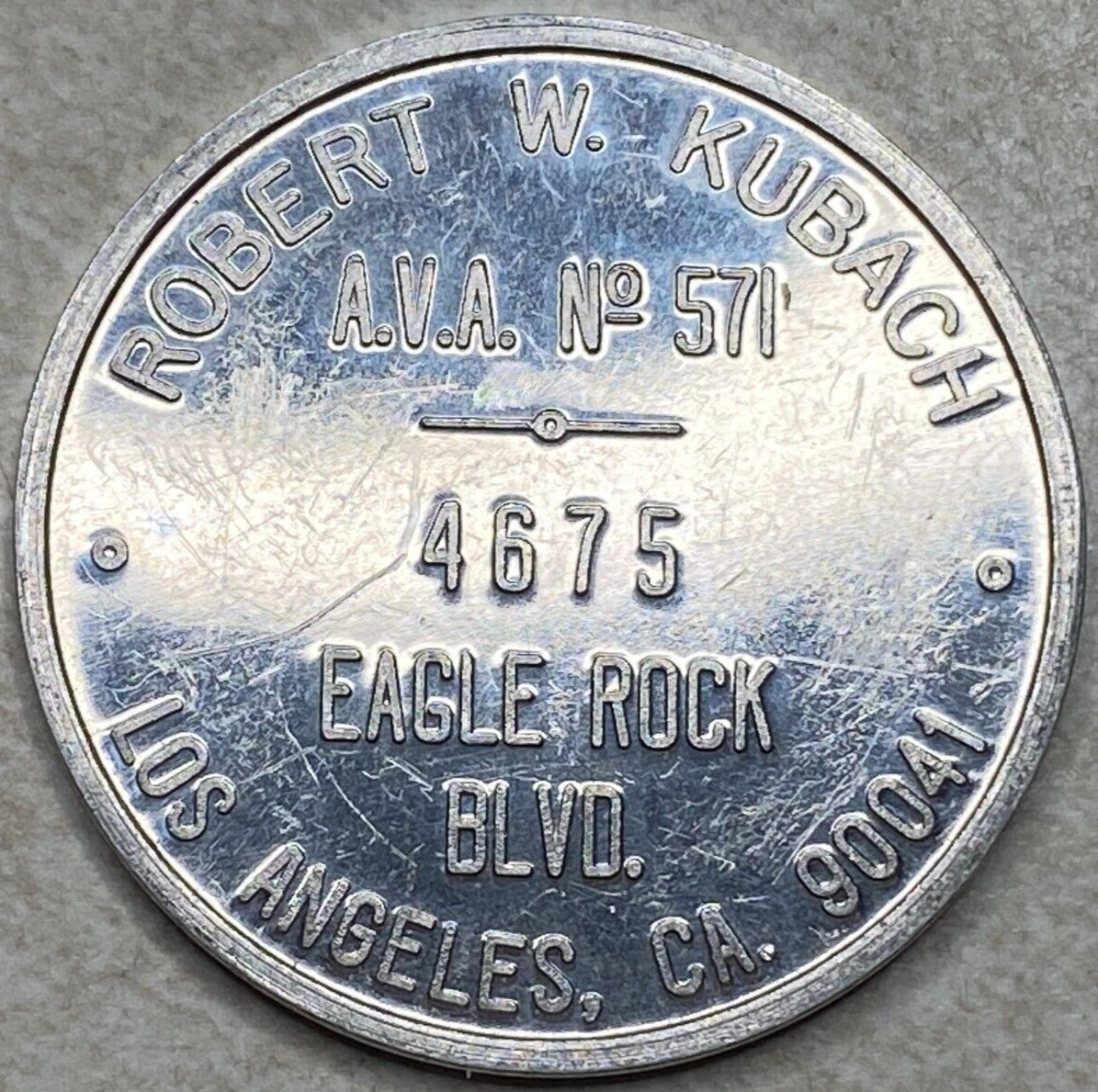 Robert W Kubach Los Angeles CA Transportation Token Collector Token T5486
