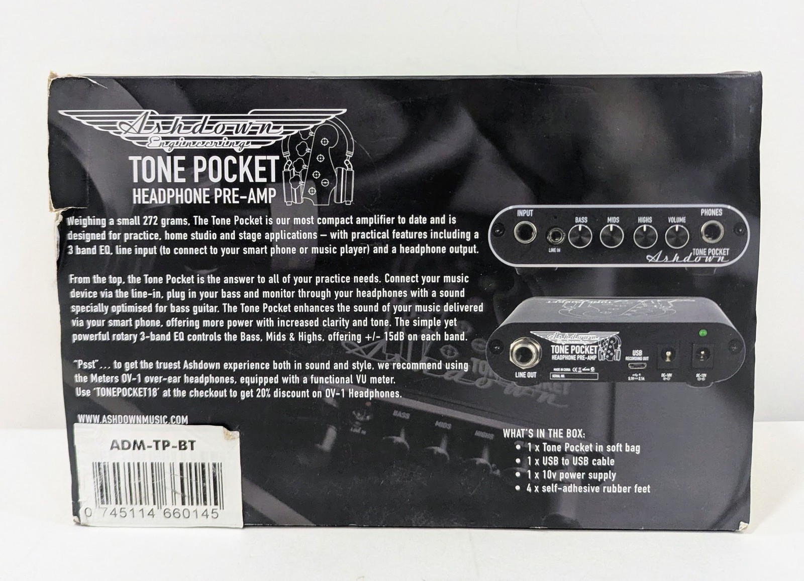 Ashdown Tone Pocket Bluetooth Bass Headphone Amplifier (ADM-TP-BT)