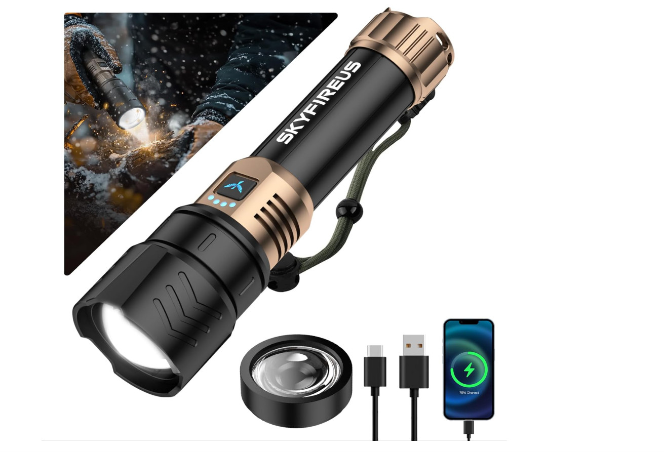 SKYFIRE 1500000LM LED Flashlight Rechargeable Zoom Fire Starter Waterproof