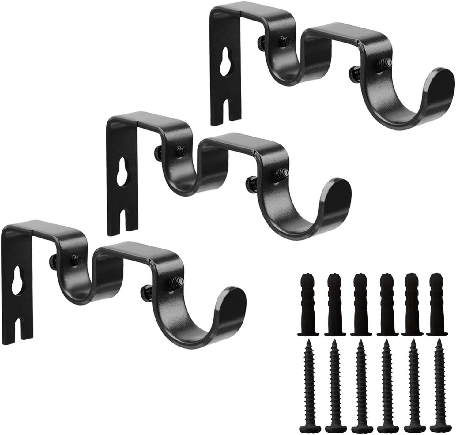 Double Curtain Rod Bracket,3 Pack Metal Curtain Rod Holders for Wall,Sturdy Curt