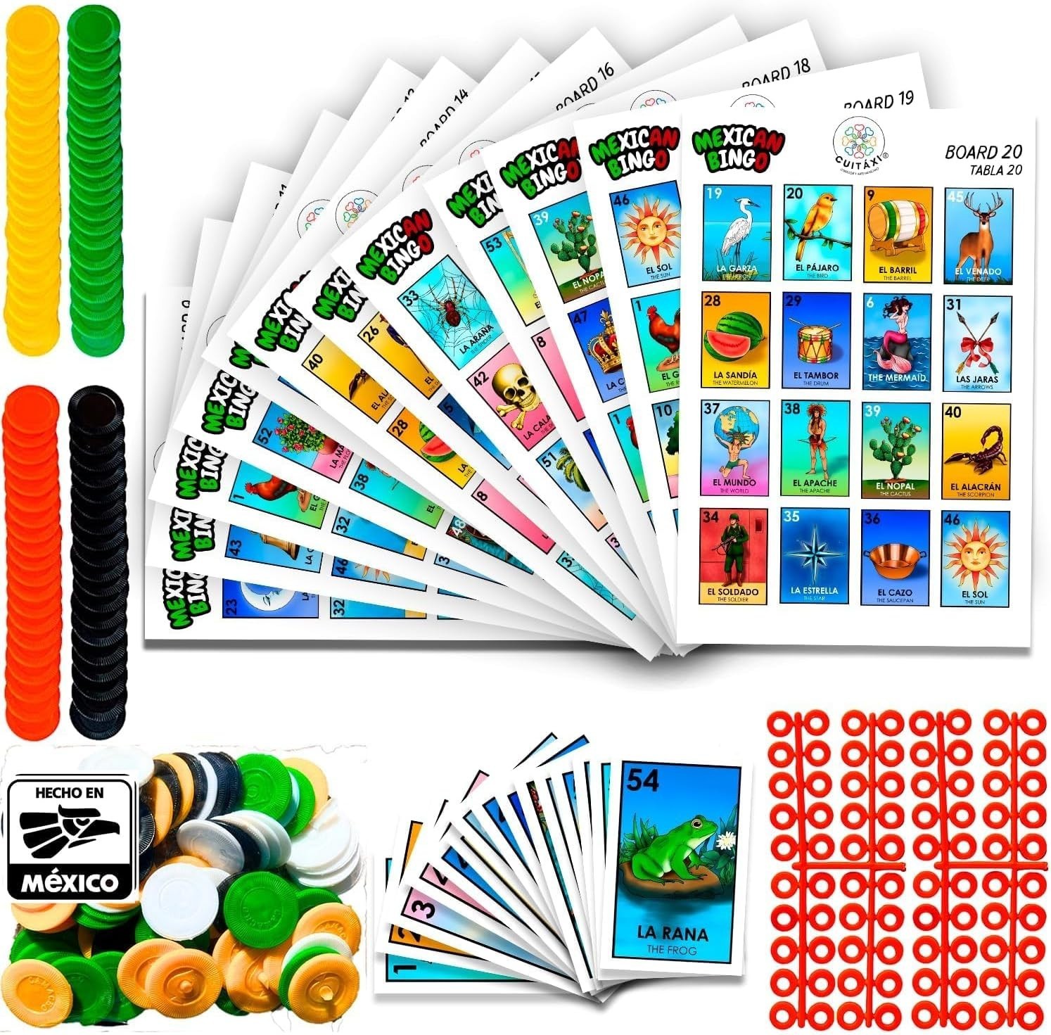 Mexican Bingo Game with 100 Bingo Chips for 20 Players Made in Mexico - Mexic...