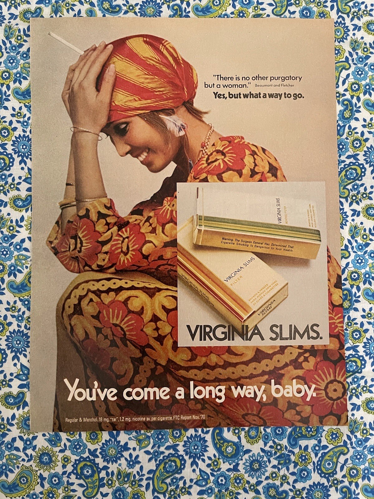 Vintage 1971 Virginia Slims Cigarettes Print Ad - Ad Only