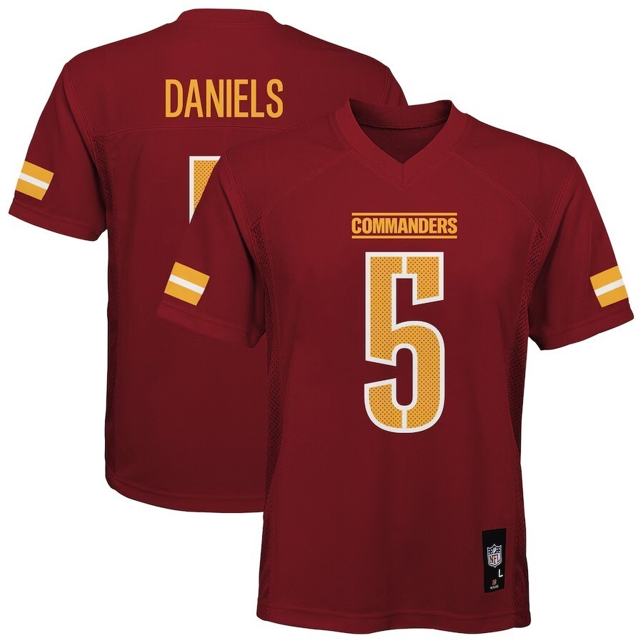 Jayden Daniels #5 Washington Commanders KIDS or YOUTH Red Jersey