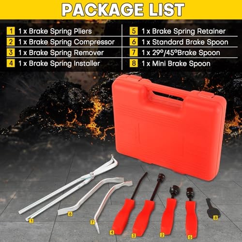8PCS Drum Brake Tool Kit | Drum Brake Tool, Drum Brake Spring Tool, Red