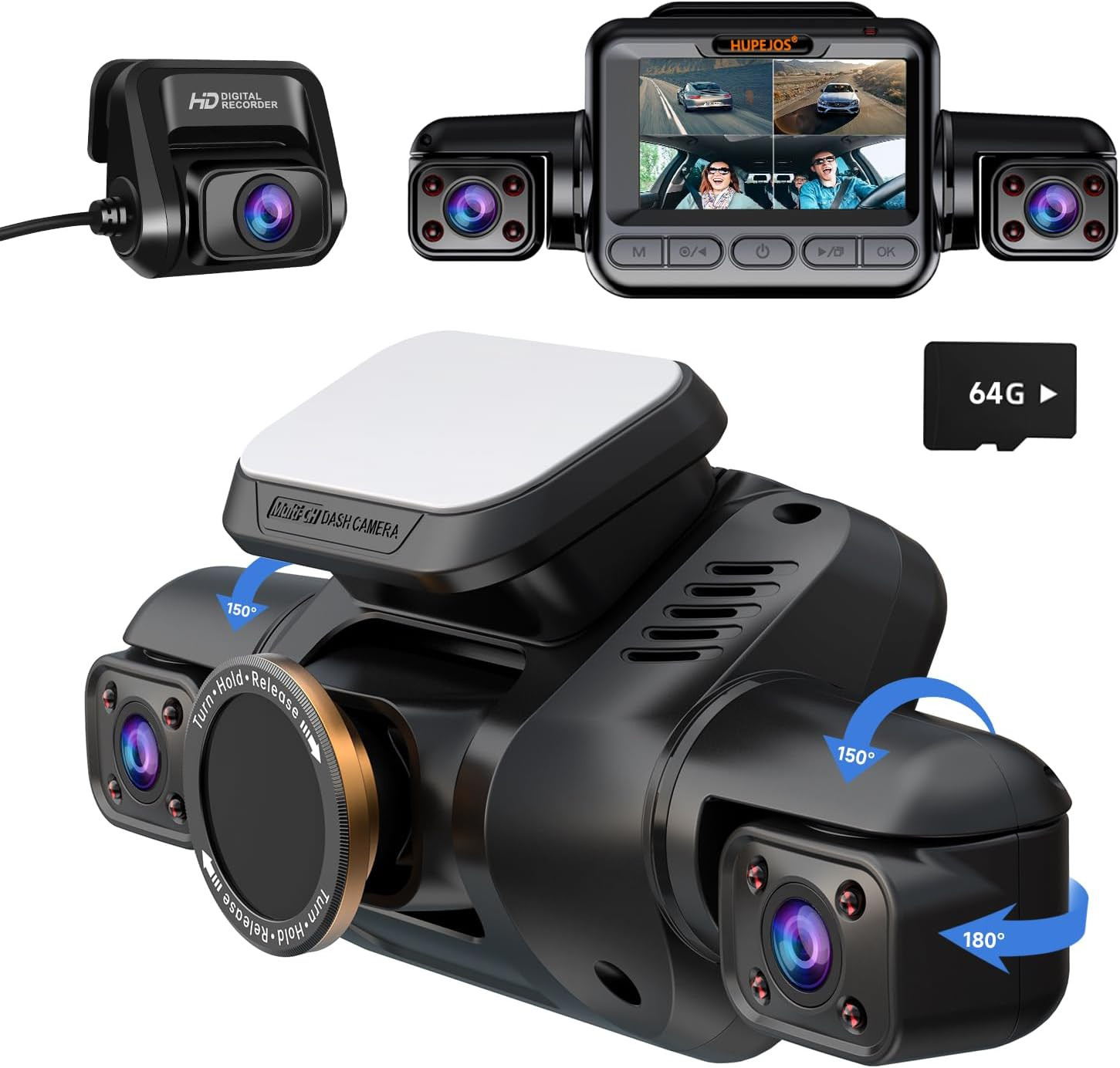 Dash Cam 4 Channel Front and Rear Inside 360° Car Camera 4K UHD for Cars NEW USA