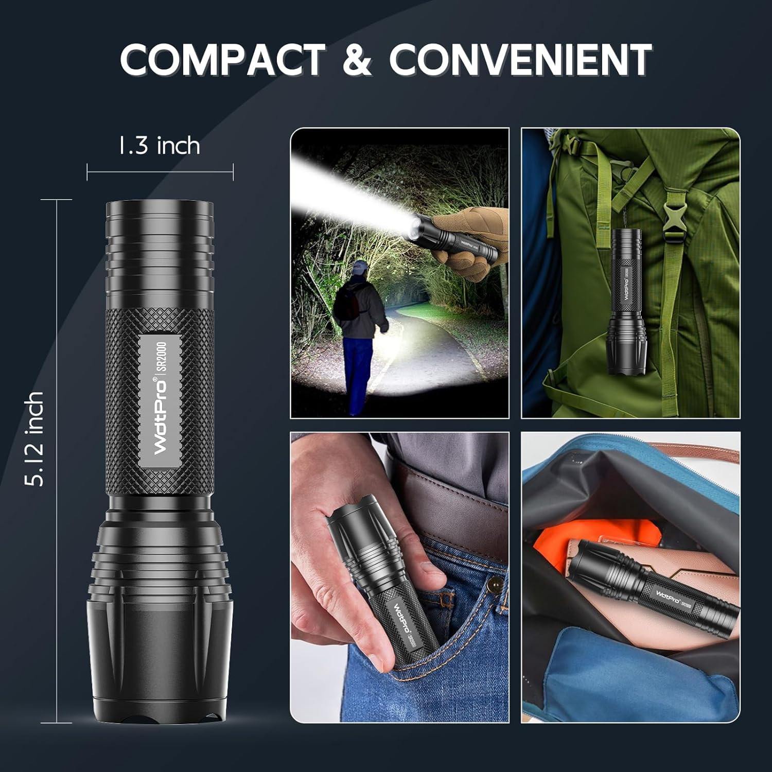 LED Flashlight High Lumens SR2000 Pro - 2 Pack Brighter Tactical Flashlights wit