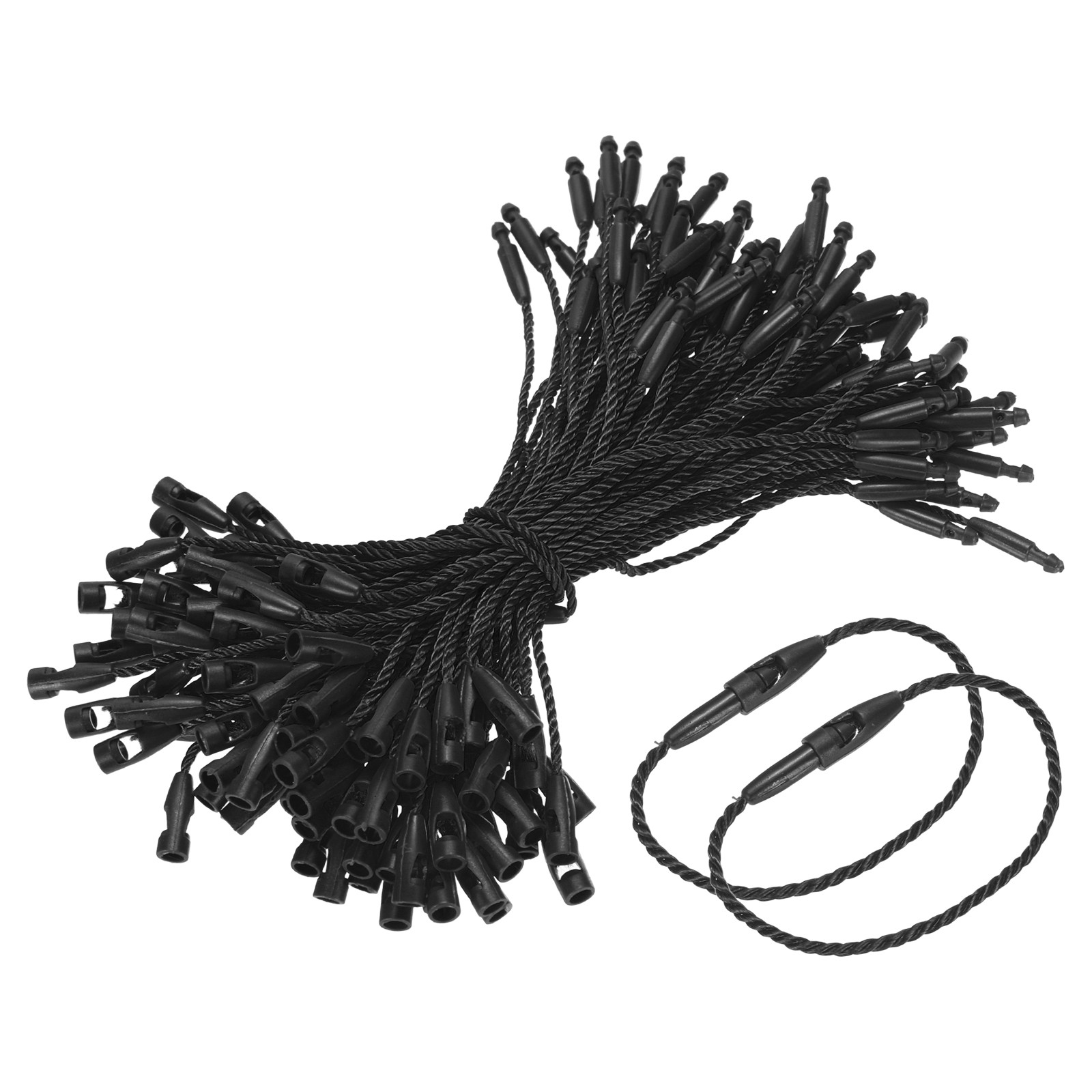 100 Pcs Polyester Hang Tag String 4" Snap Lock Pins Loop Fastener, Black