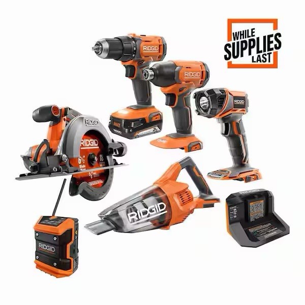 RIDGID R96255 18V Brushless 5-Tool Cordless Combo Kit w/ 2 Battery Charger Bag