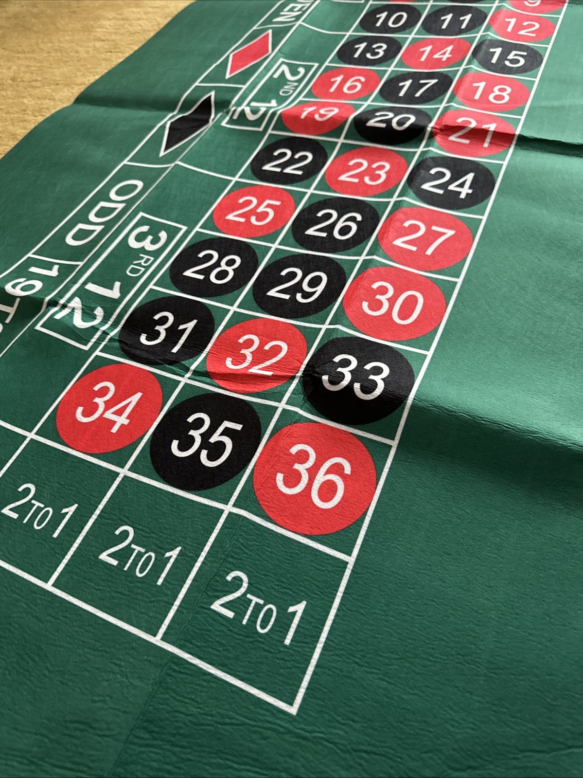Large Craps & Roulette Table Top Felt Double Sided 70” X 35”