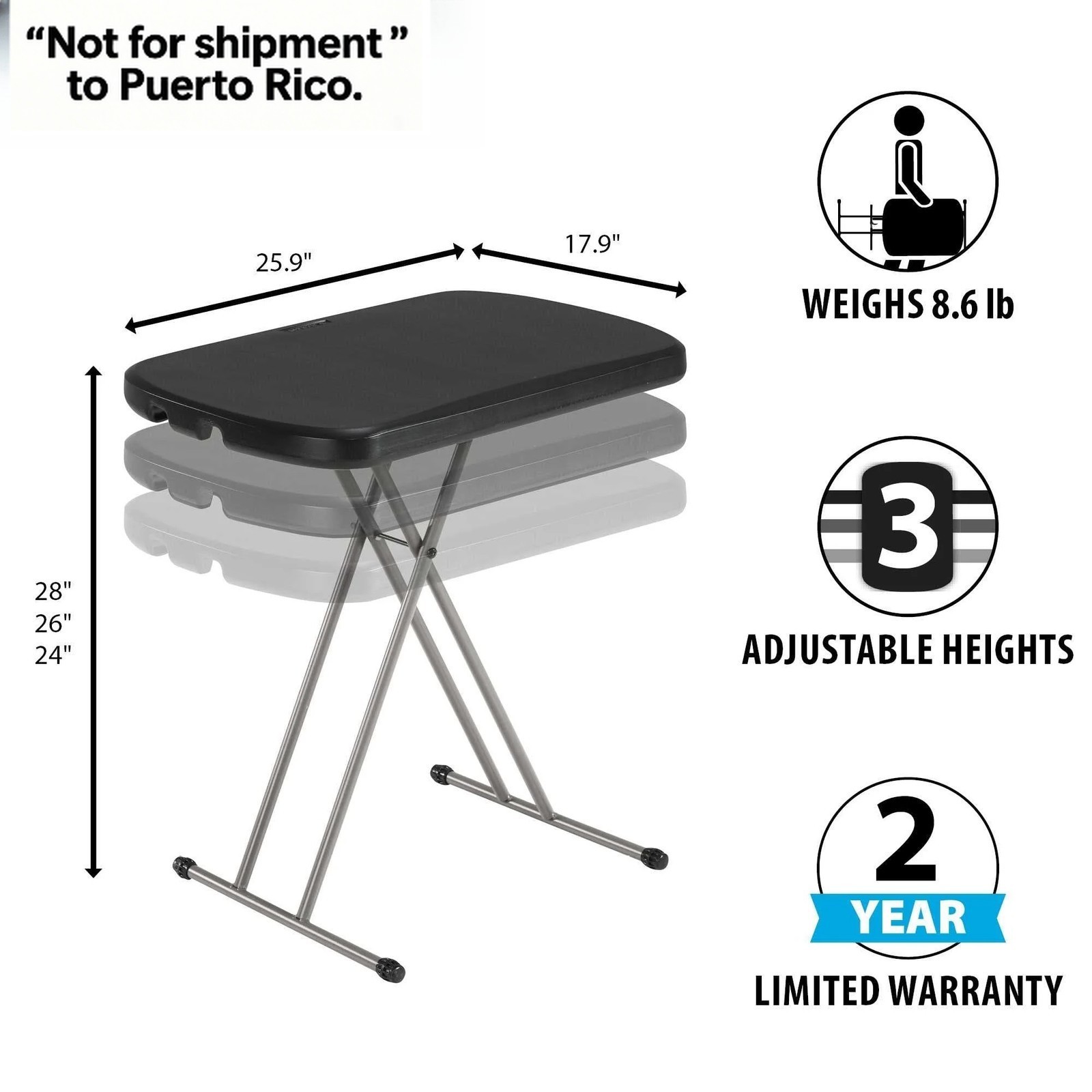 Height Adj. 26 in. Laptop Table/TV Tray, Indoor/Outdoor Light Commercial Grade