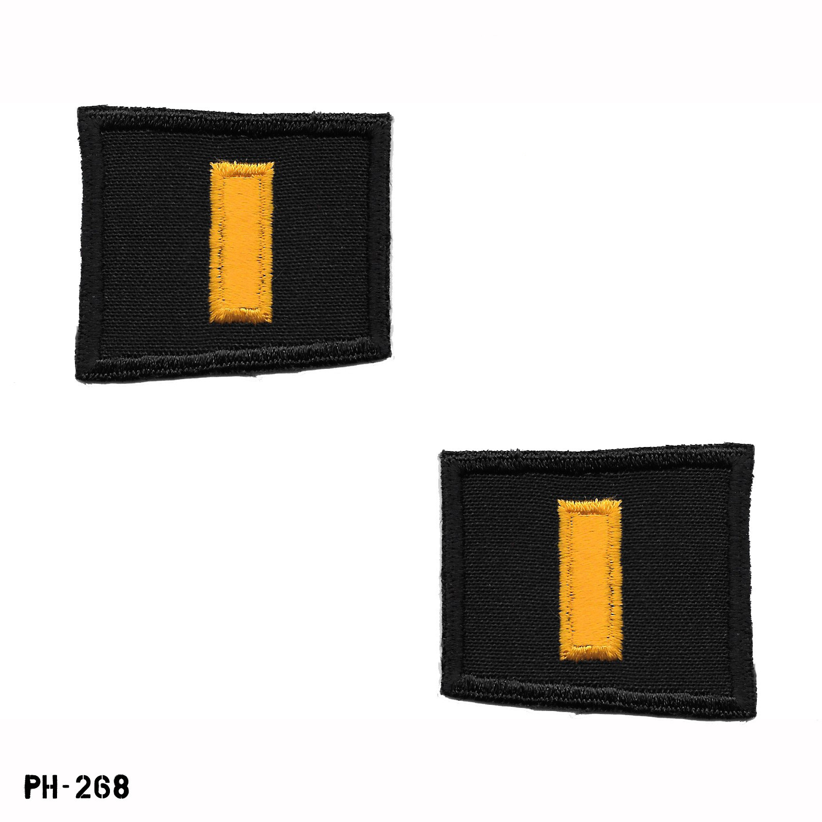 Lieutenant Collar Rank Patches ~ Black & Yellow ~ NEW Gemsco USA