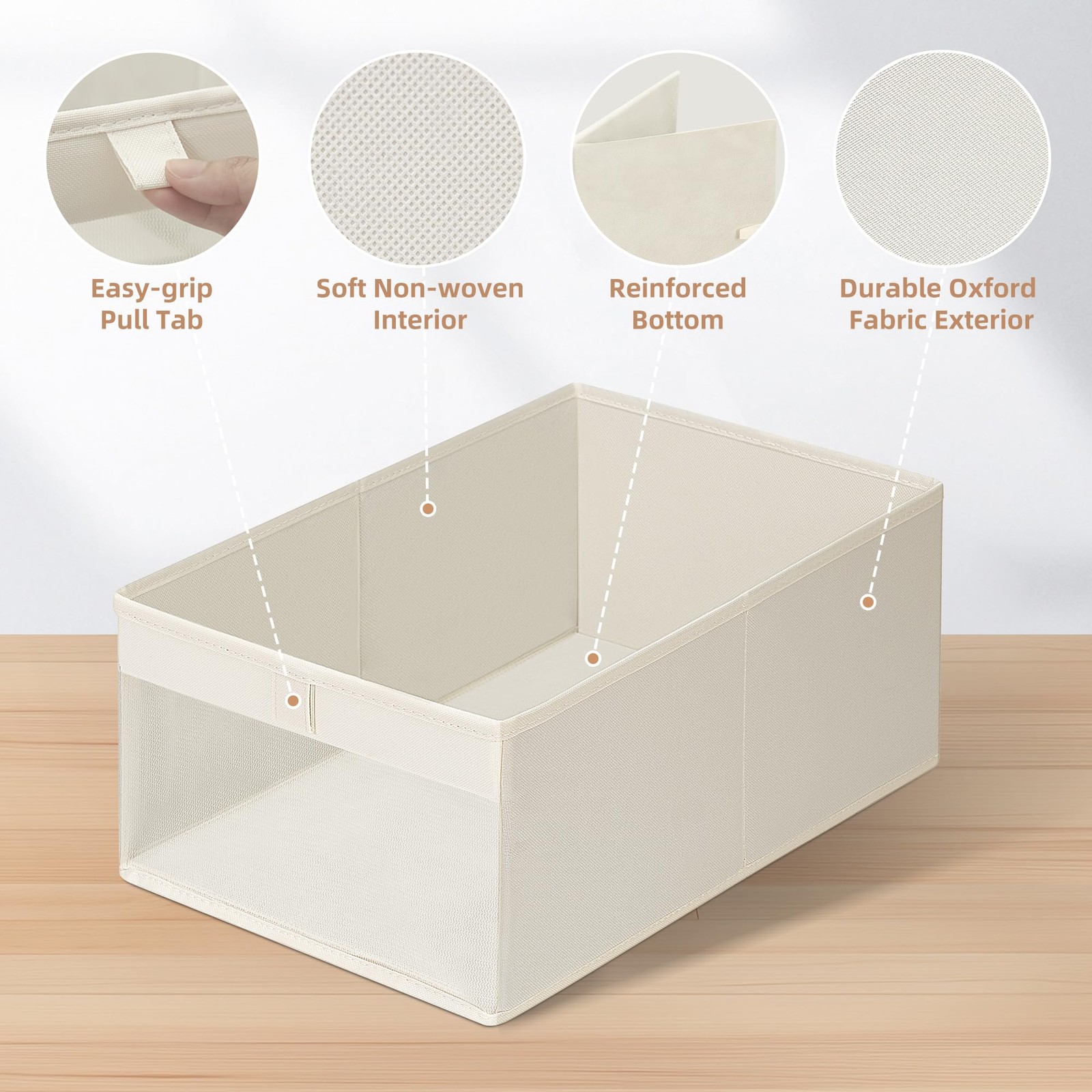 STORAGE MANIAC 4 Pack Storage Bins with Clear Window, 4 Pack, Beige
