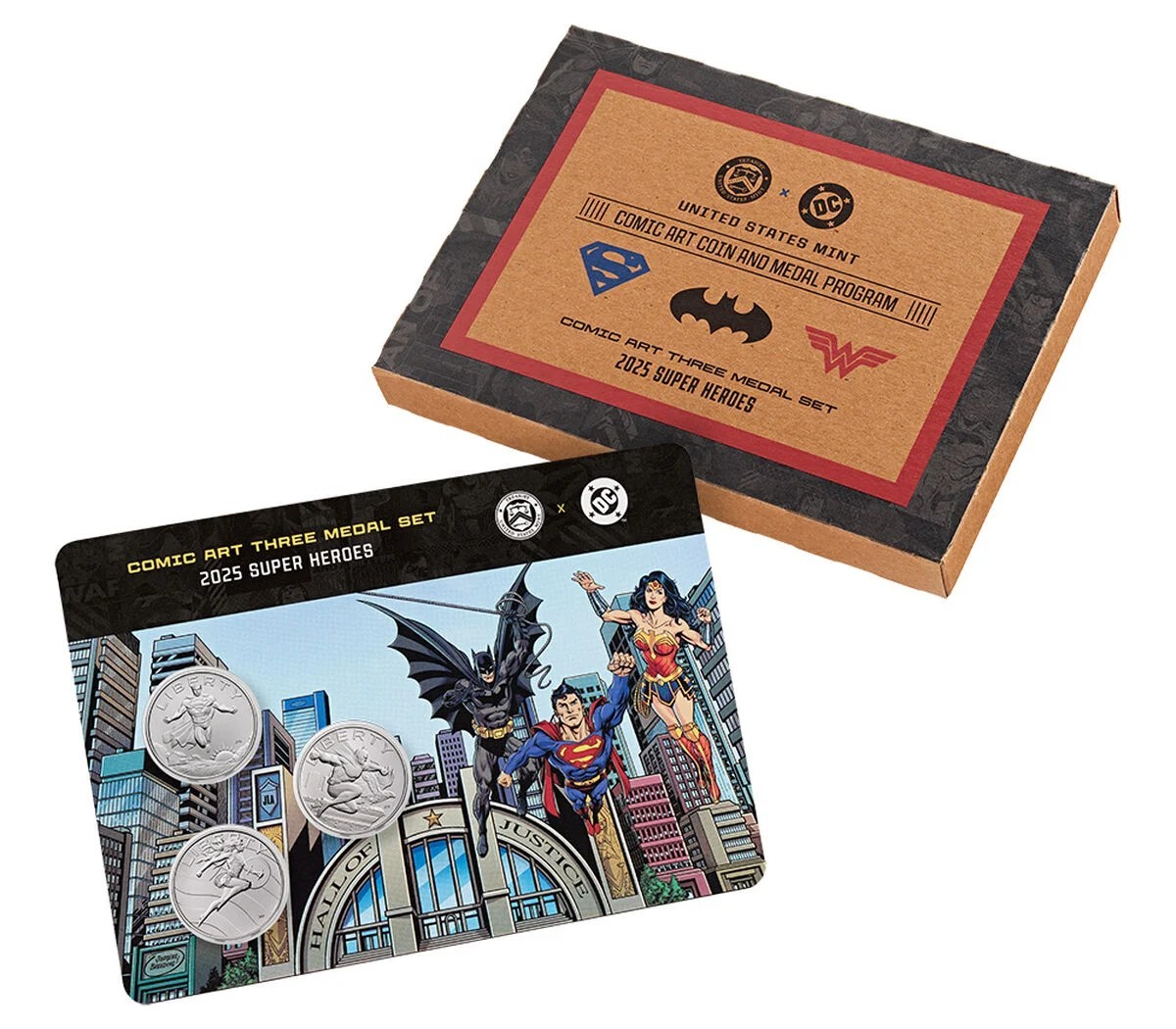 2025-D Comic Art Super Heroes 3 Medal Set Matte Finish US Mint OGP Box *Presale*