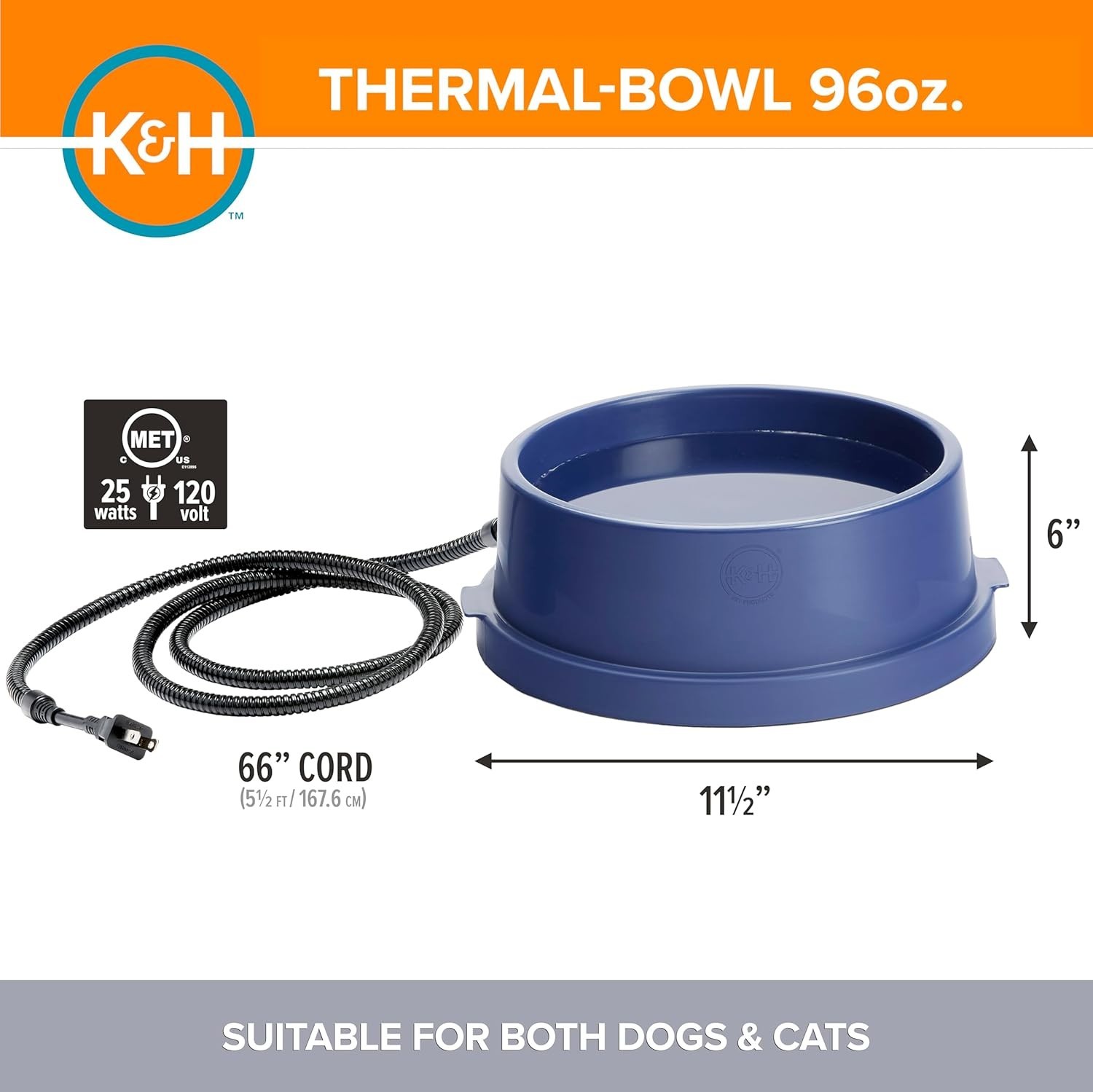 Anti-Freeze Heated Pet Bowl, 96 Ounces, Ideal for Cold Weather Conditions