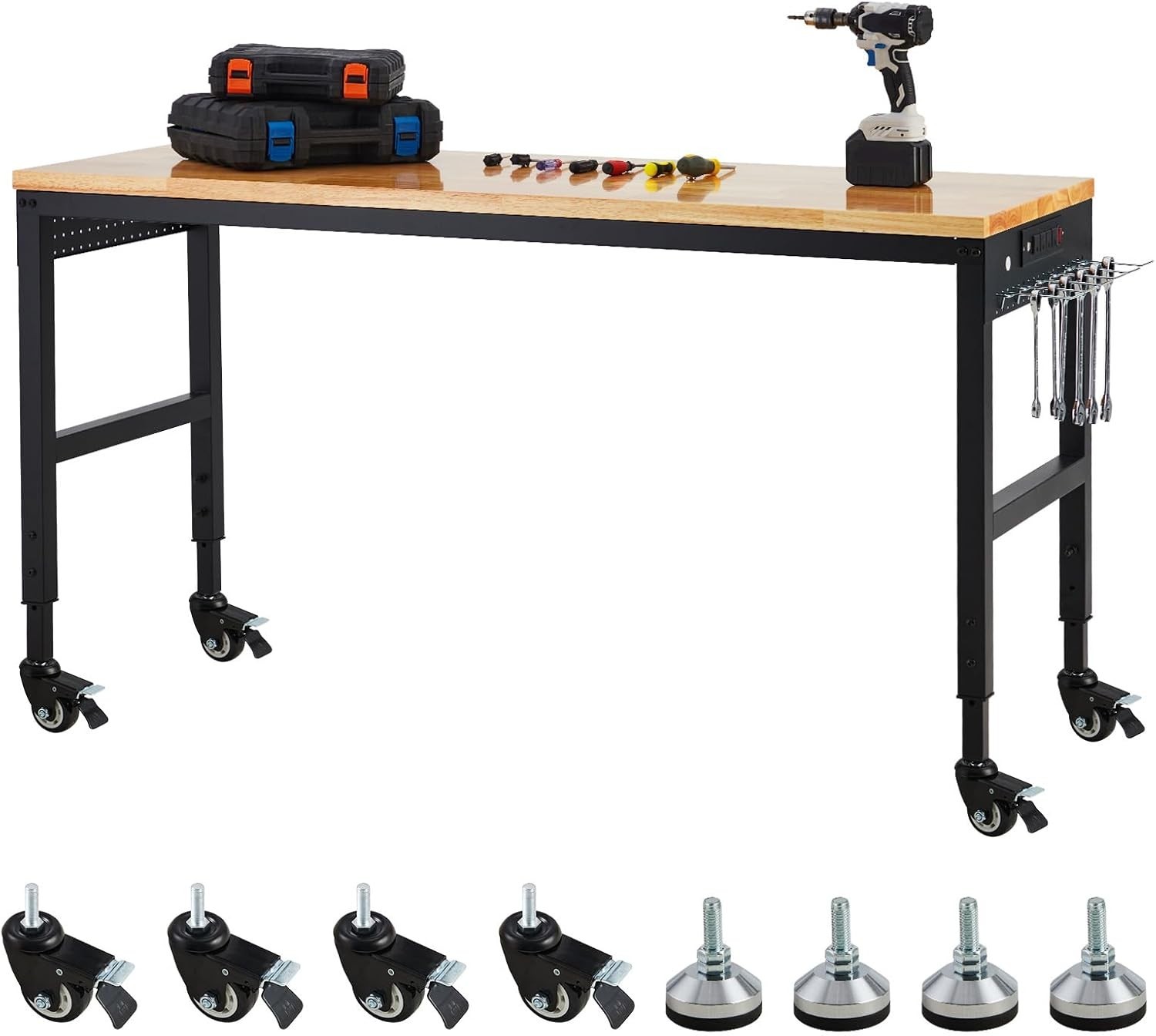 Adjustable Height Workbench 72"L x 25"W Work Bench Table w/ Power Outlets 2000 L