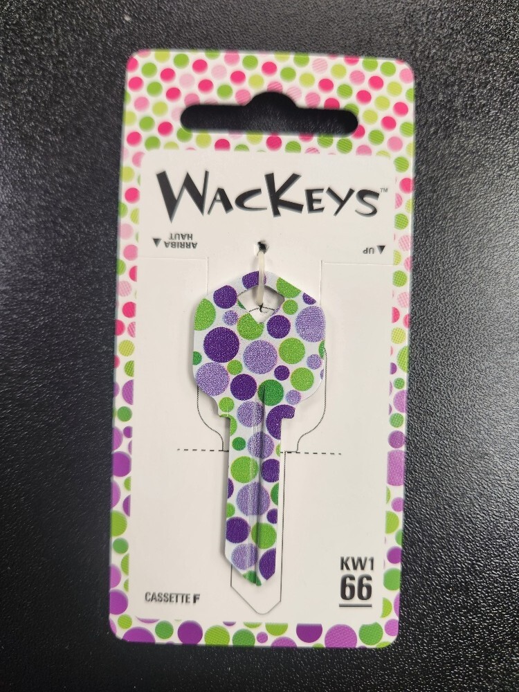 PURPLE/GREEN POLKADOT PRINTED KWIKSET KW1/WK10 KEYBLANK - READ DETAIL BELOW