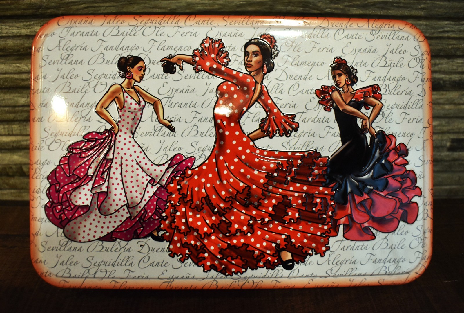 Decorative Trinket Storage Art Tin Flamenco Dancer motif with lid 2 Pcs