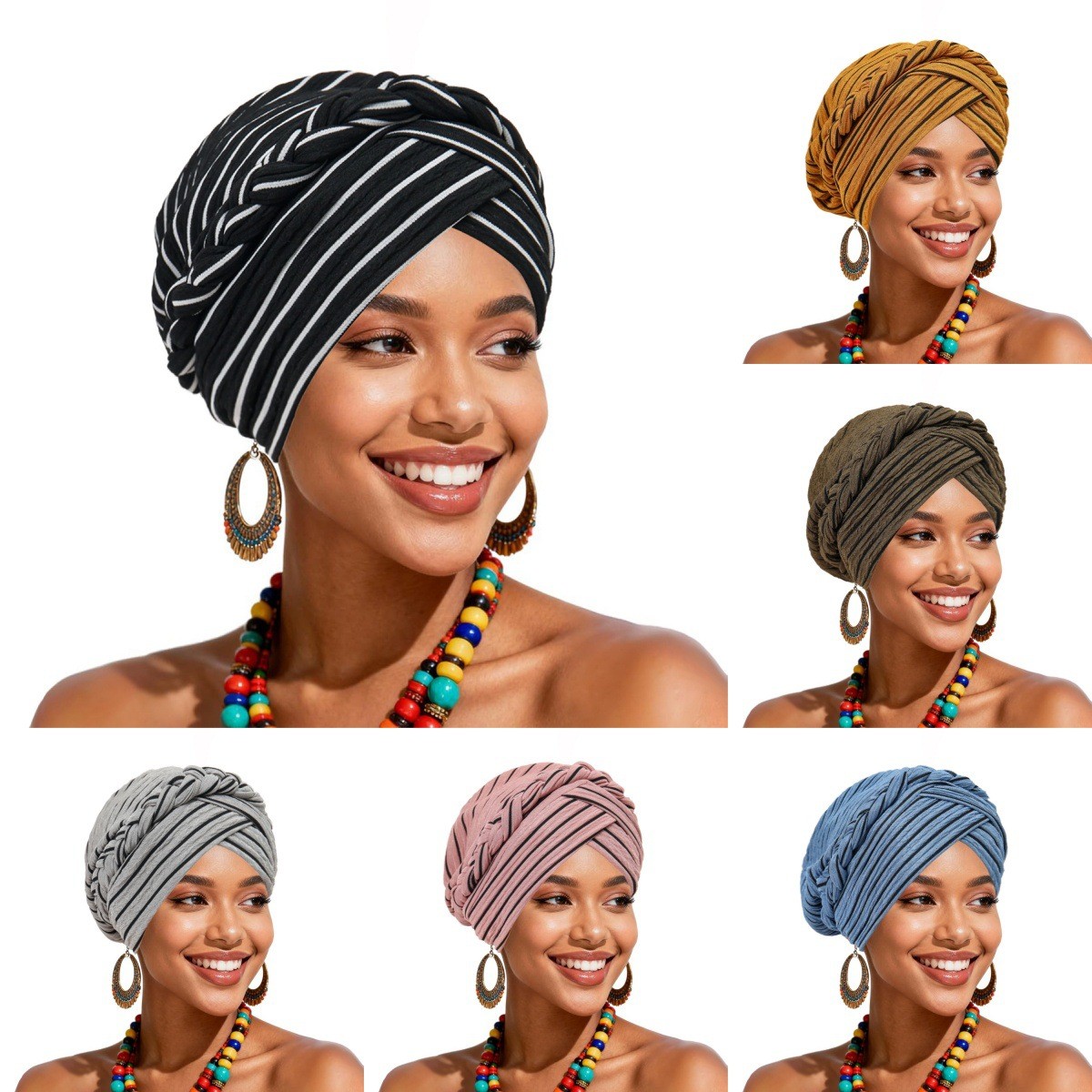 Muslim Women Braided Turban Hijab Headscarf Wrap Beanie Hair Loss Cap Head Cover