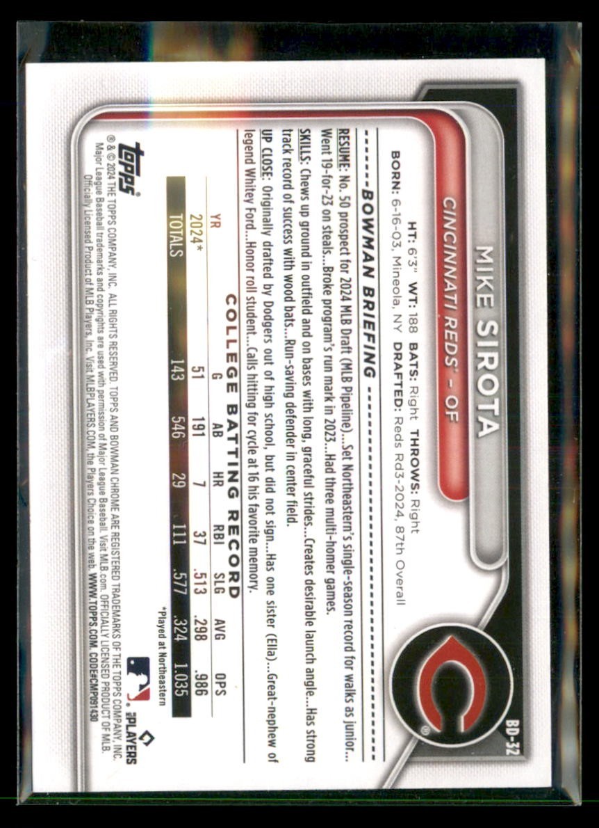 2024 Bowman Draft Paper Mike Sirota Reds #BD-32 5 Card Lot