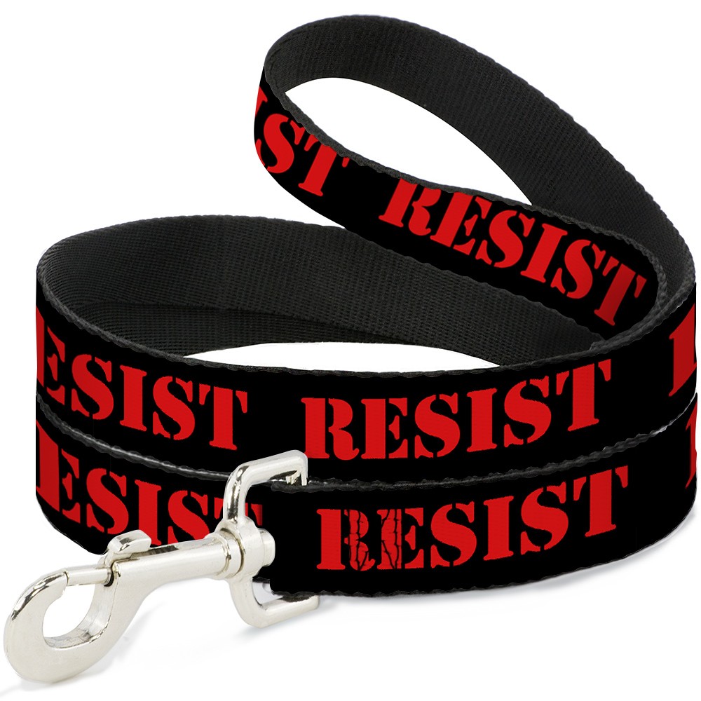 Dog Leash RESIST Stencil Black/Red NARROW 0.5"