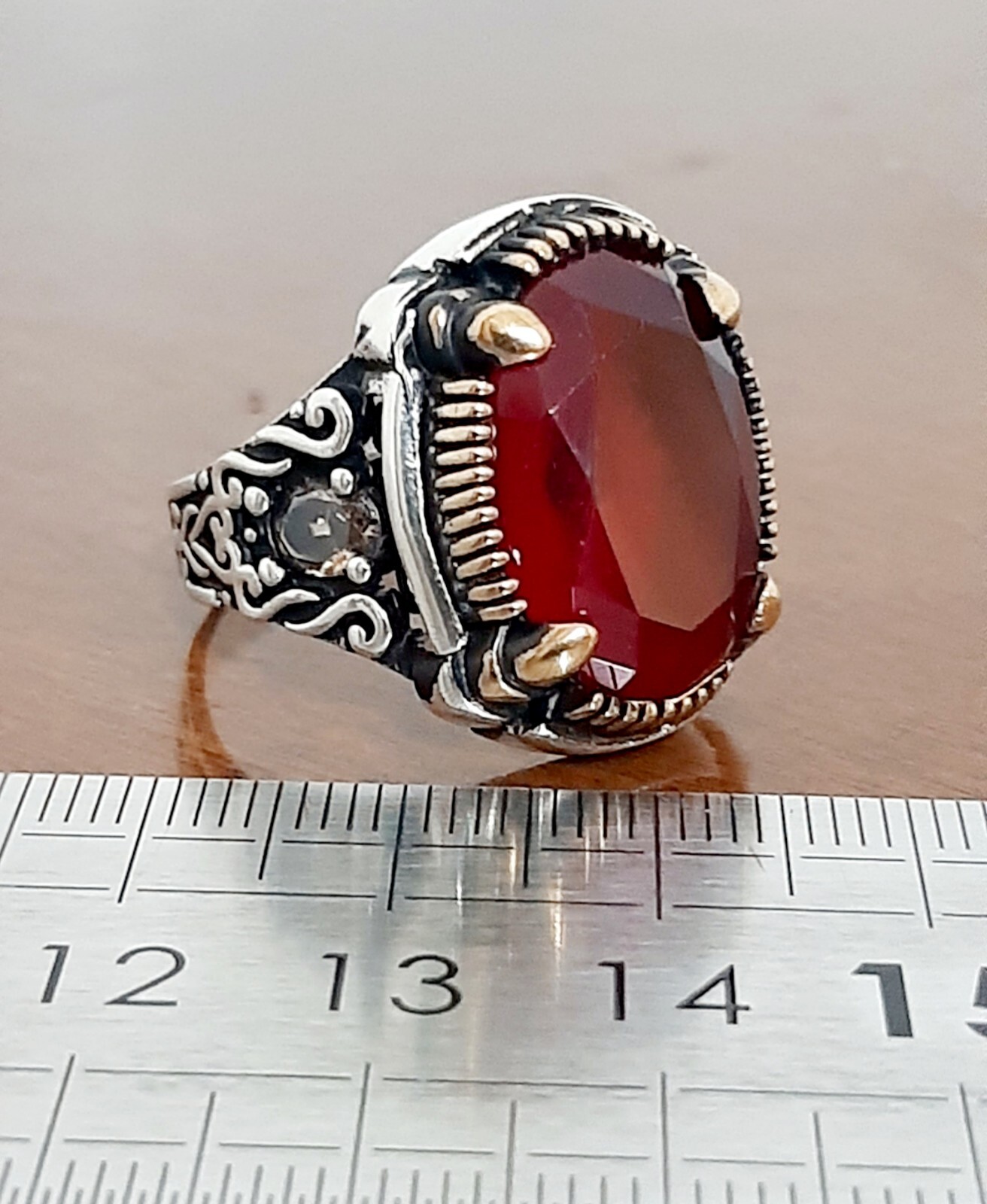 Men 925 Silver Ring Solitaire Ruby Spinel Ring Man Sterling $