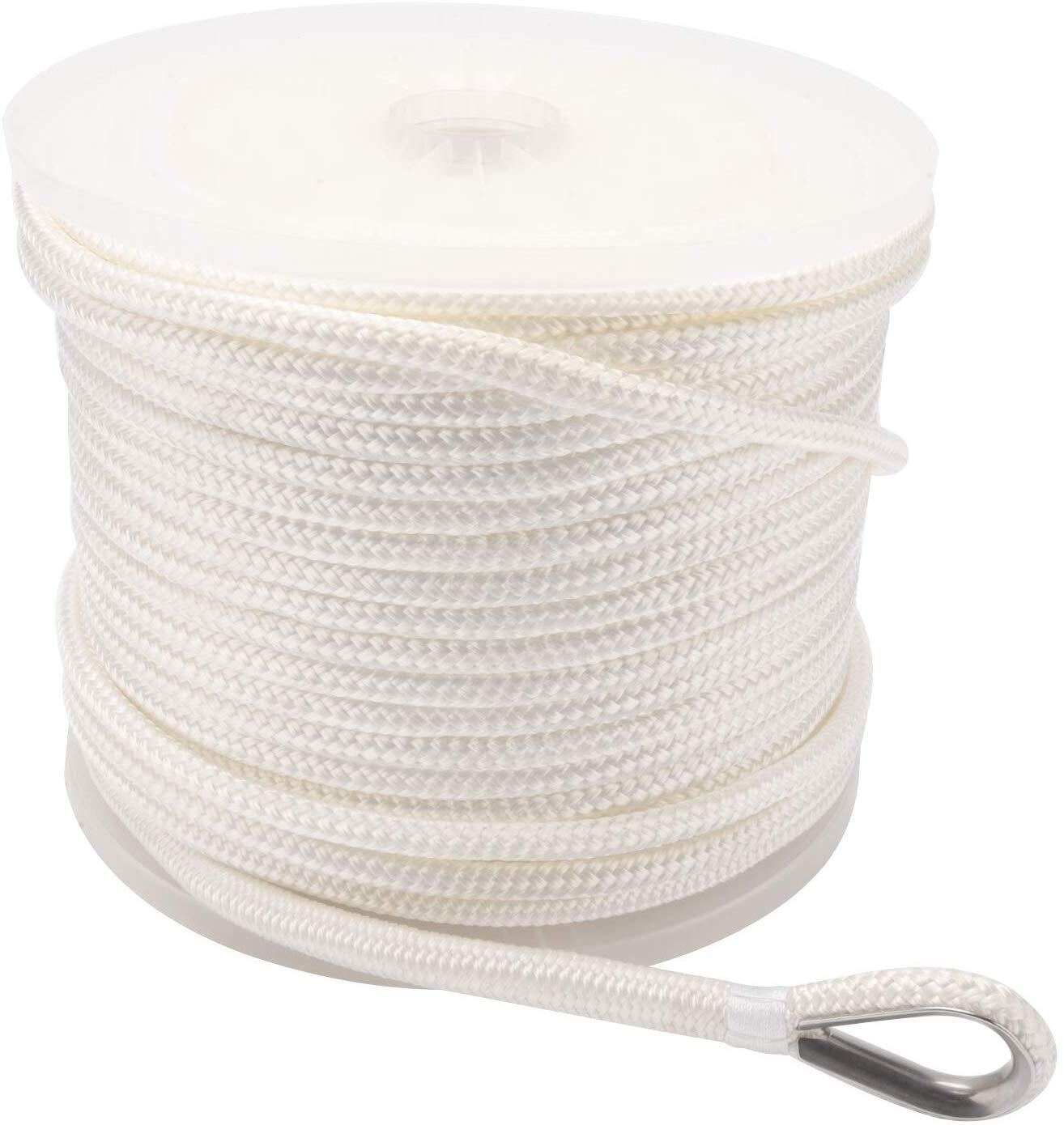 NovelBee 1/2 In X 50 Ft Double Braid Nylon Anchor Line with Stainless Thimble