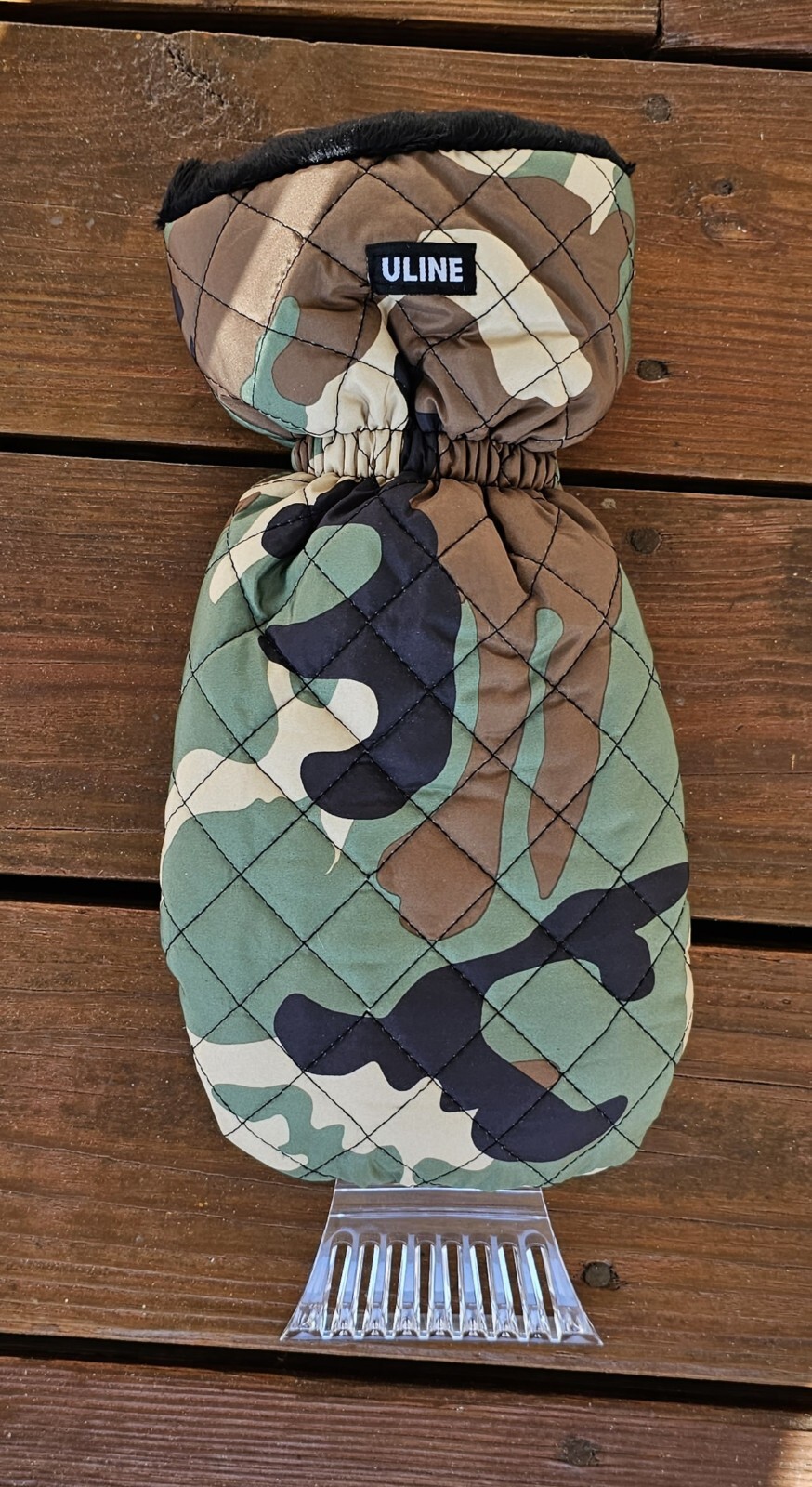 Uline Ice Scraper Mitten Camo Fabric Furry Lining Preowned