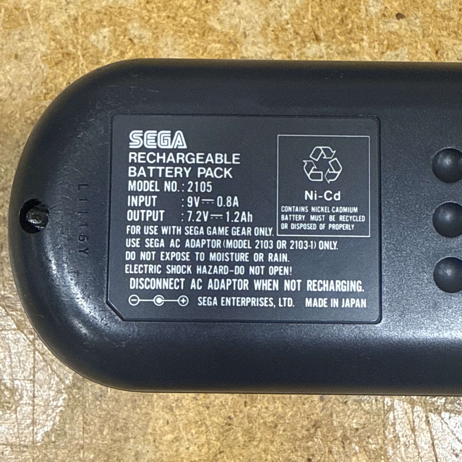 Sega Game Gear Official Rechargeable Battery Pack Model 2105 Console Accessory