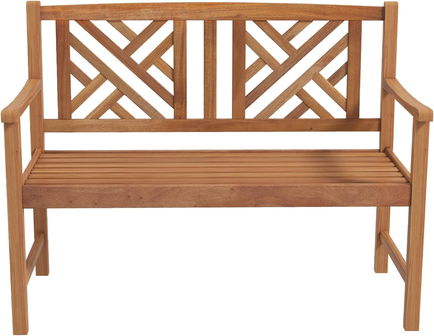 Giantex Outdoor Wooden Garden Bench - 2-Person Acacia Wood Loveseat with Armrest