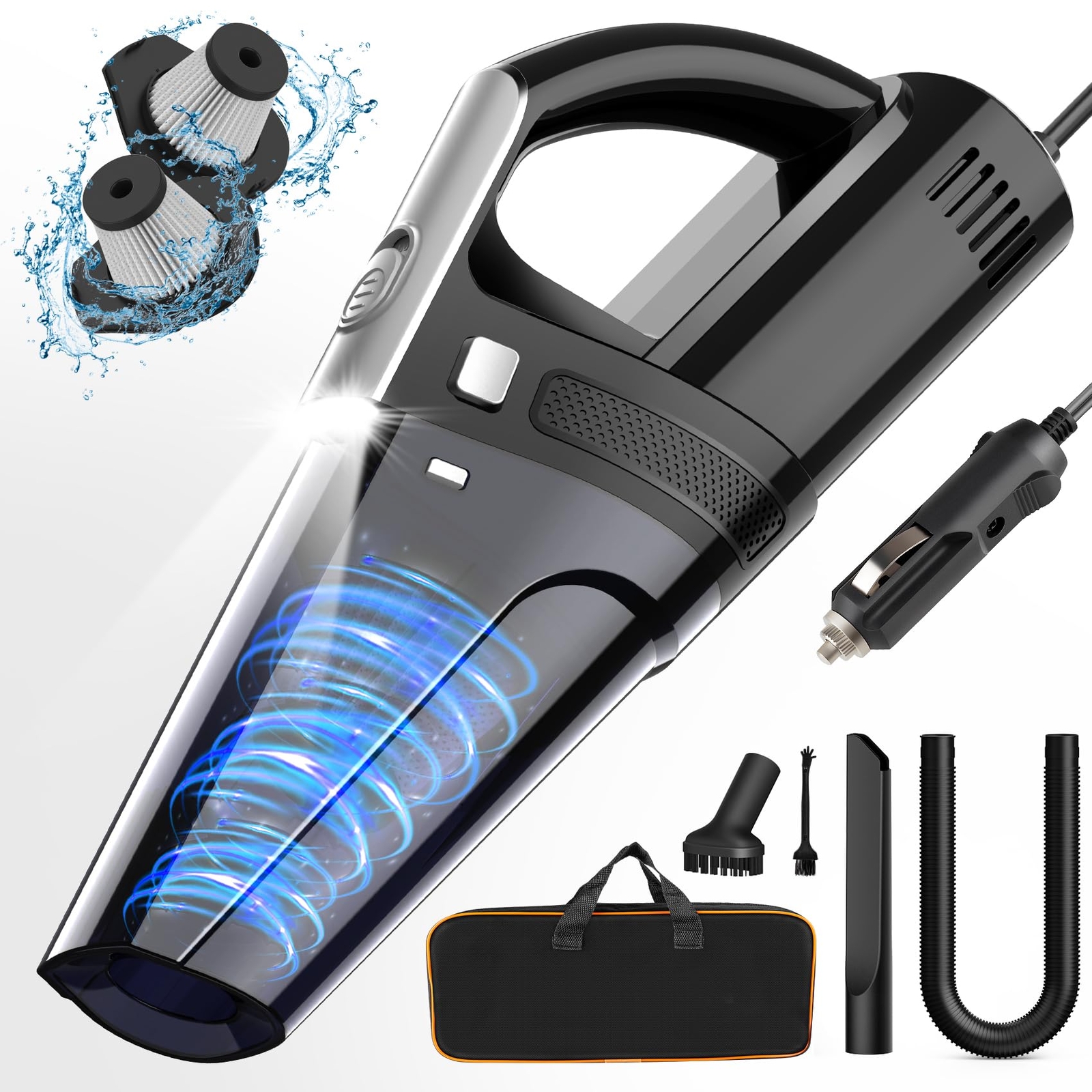 Drecell Portable Car Vacuum Cleaner 7000Pa Suction With Led Light And 16.4Ft ...