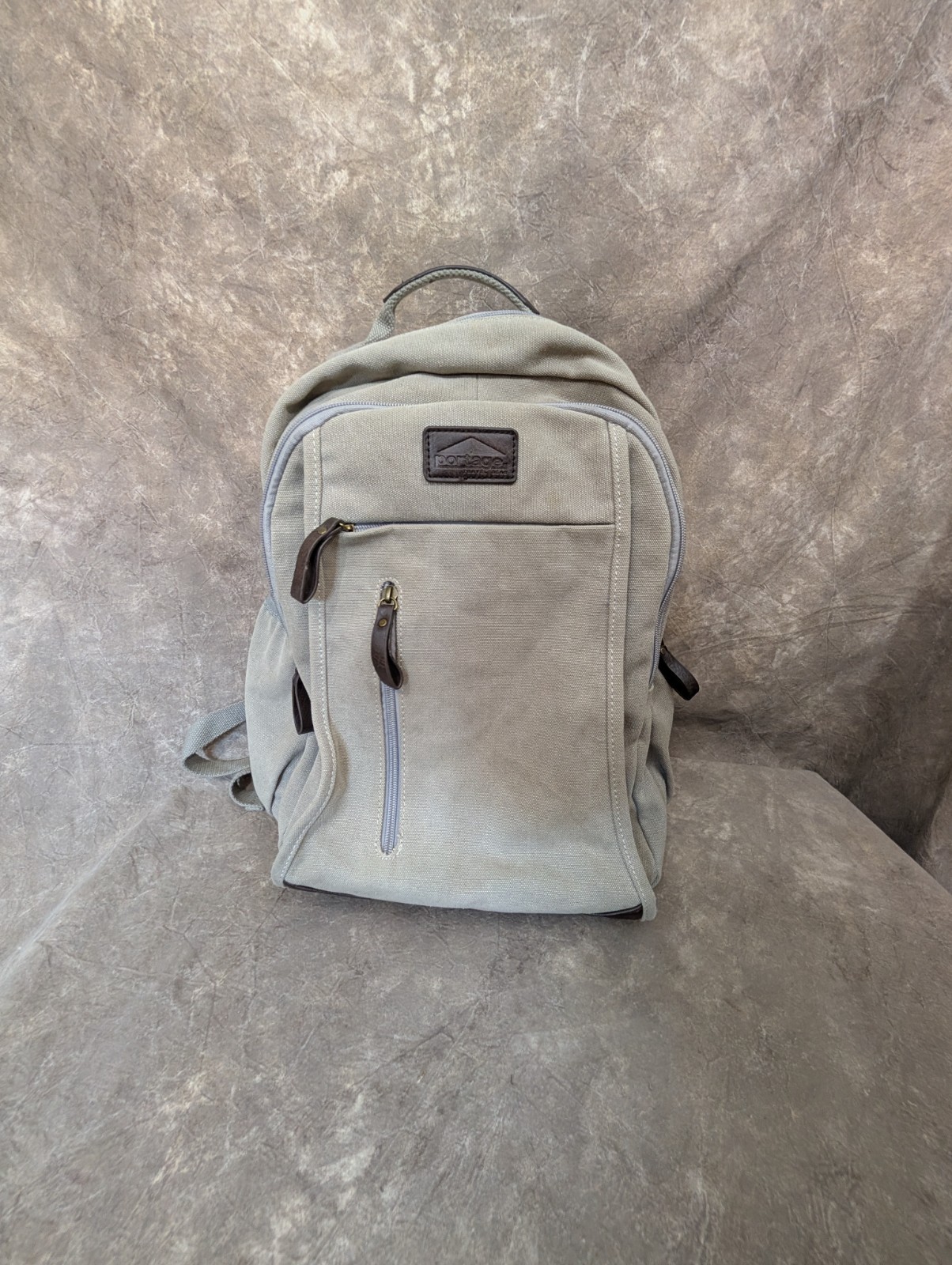 Portage Travel Gear Canvas Beige With Leather Accents Backpack Bookbag