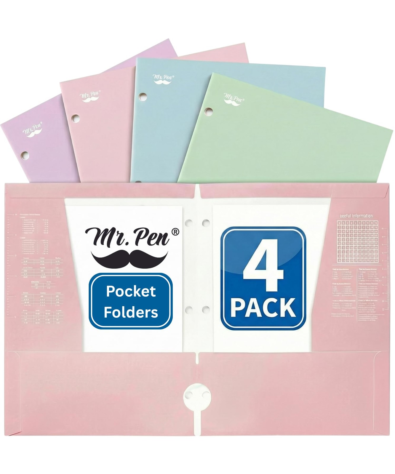 Mr. Pen- Pocket Folders, 4 Pocket, 4 Pack, Pastel Colors, 4