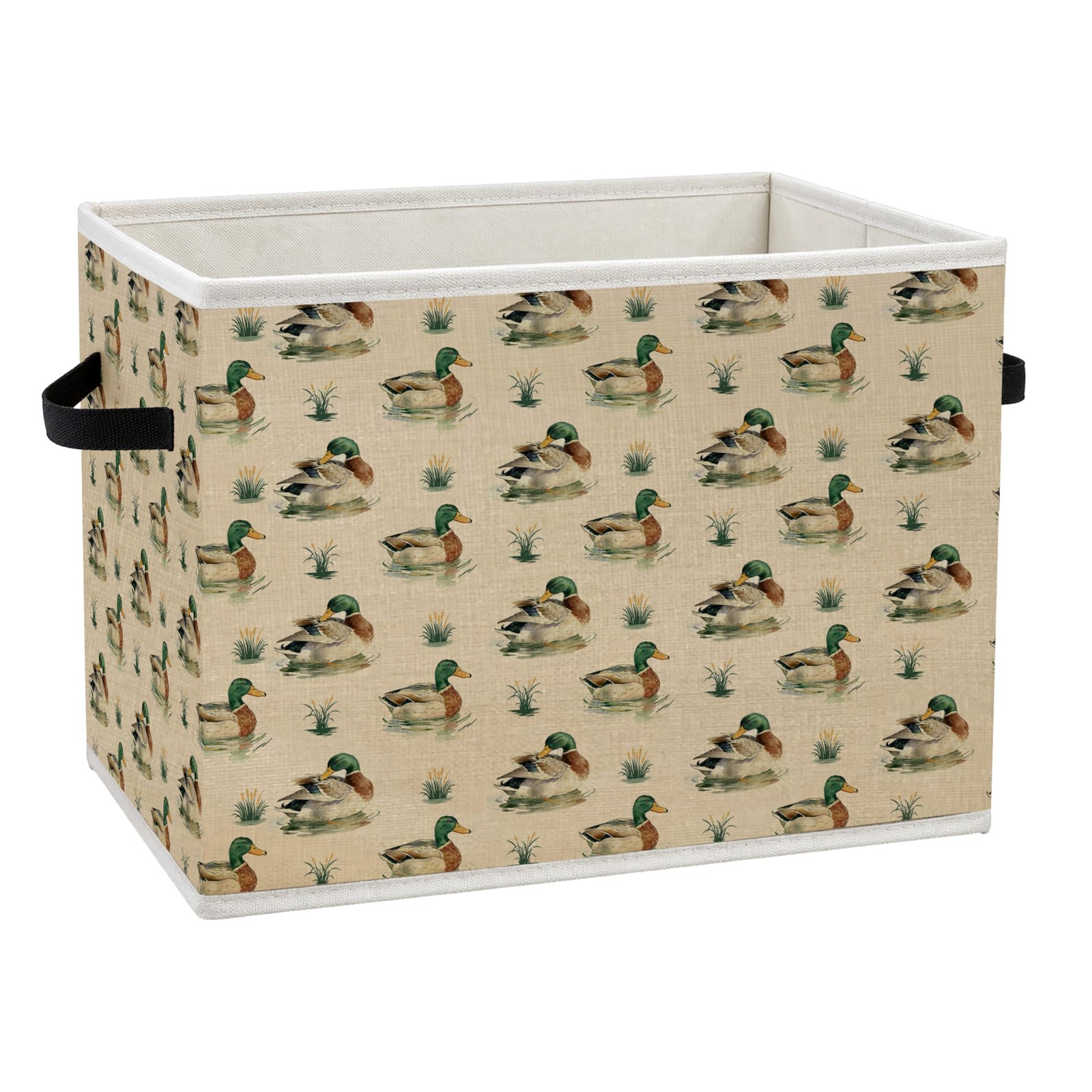 Mallard Duck Nursery Storage Bin with Handles, Rustic Botanical Mallard Duck ...