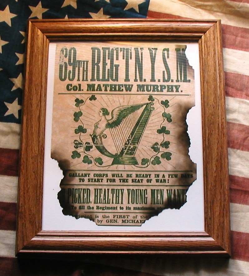 IRISH BRIGADE, 69th New York, Civil War Recruiting Poster,  Antiqued Parchment