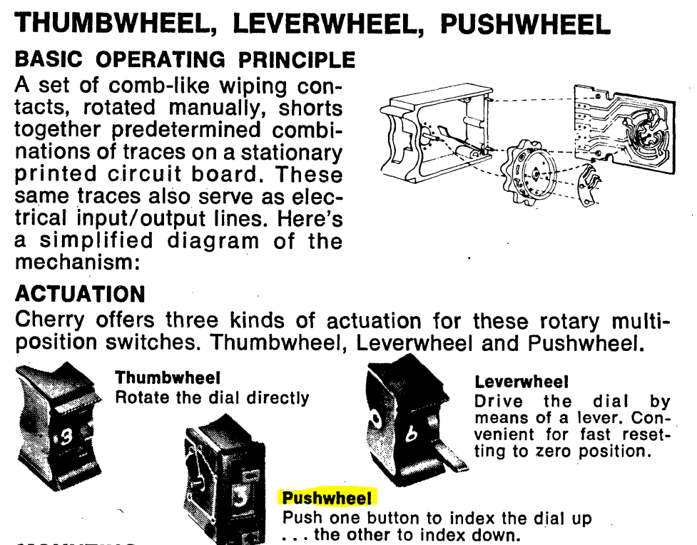 Cherry - T55-07M0 - Switch, Pushwheel Thumbwheel. Single 8 Pos, Dust Proof, BCB