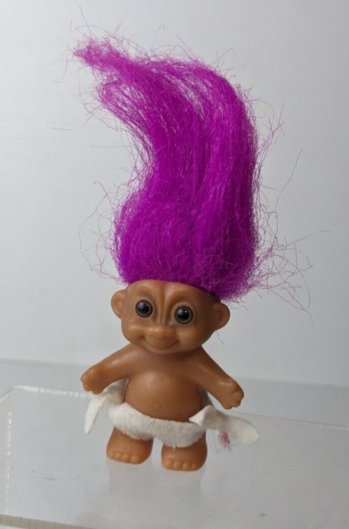 Vintage Russ Troll 2” + height of Purple Hair Brown Eyes diaper baby #18345 90s