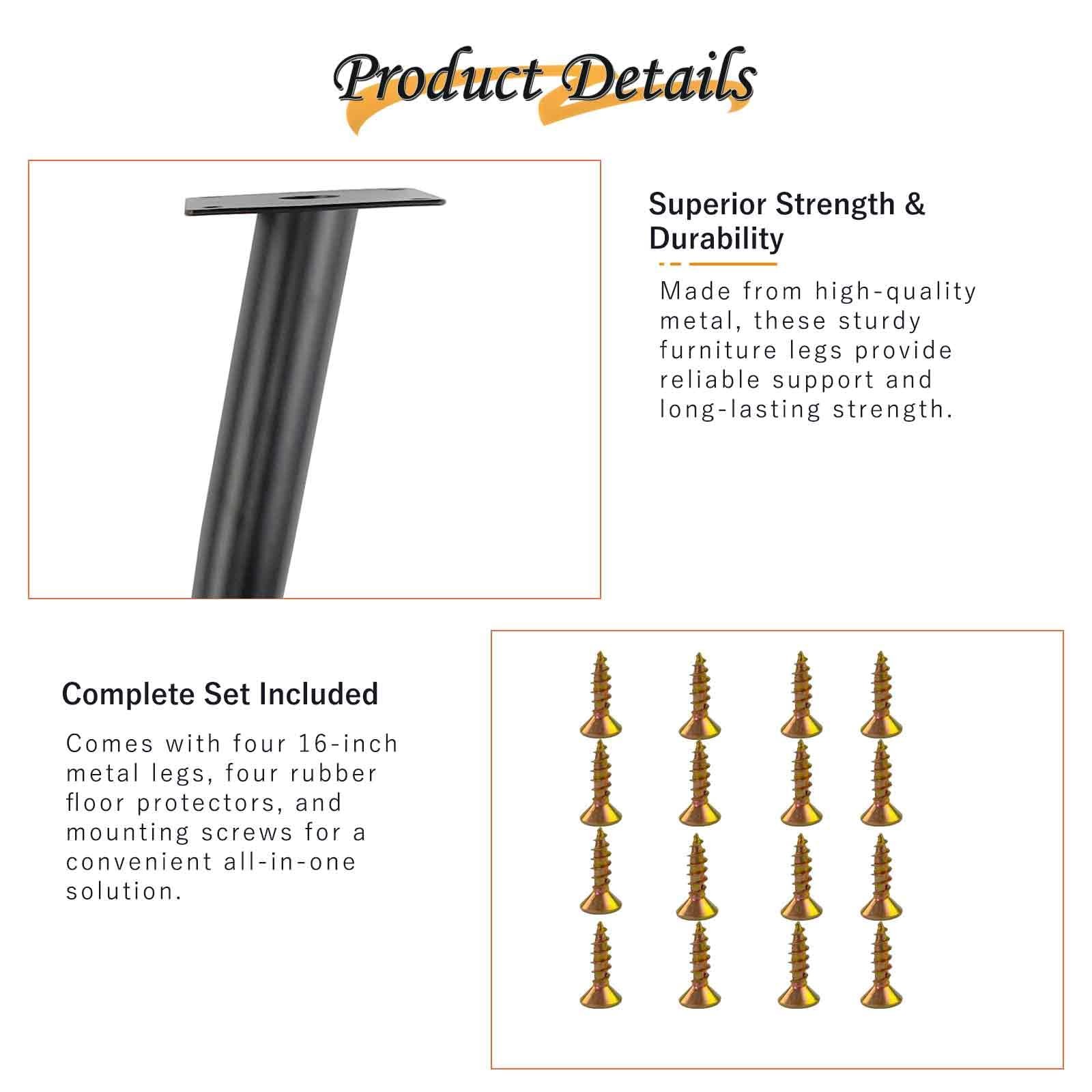 16 Inch Furniture Legs Black and Gold Heavy Duty Metal Replacement Legs for C...