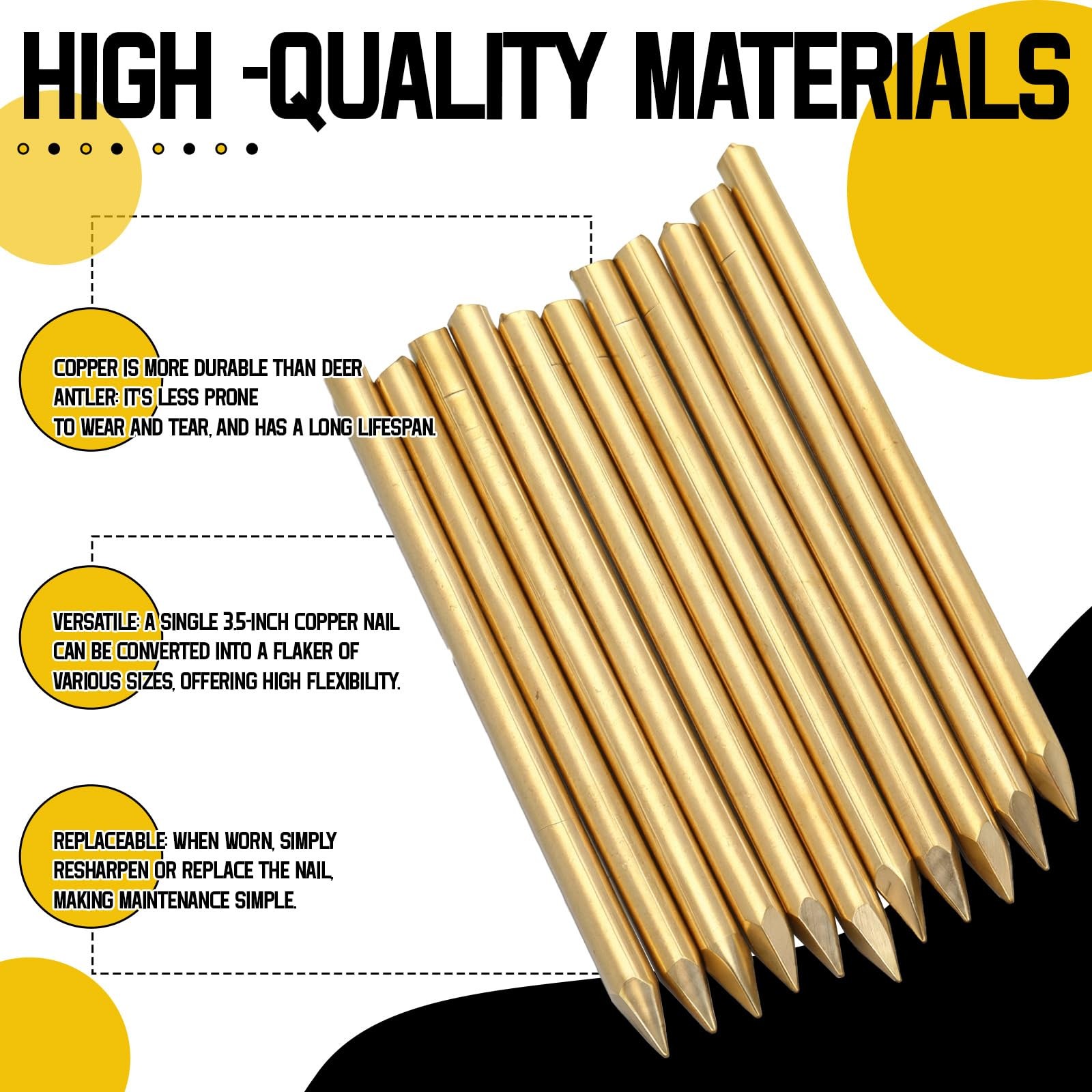 Therwen 12 Pack Brass Flint Knapping Tool 3.5 Inch Nails Flint Knapping Tools...