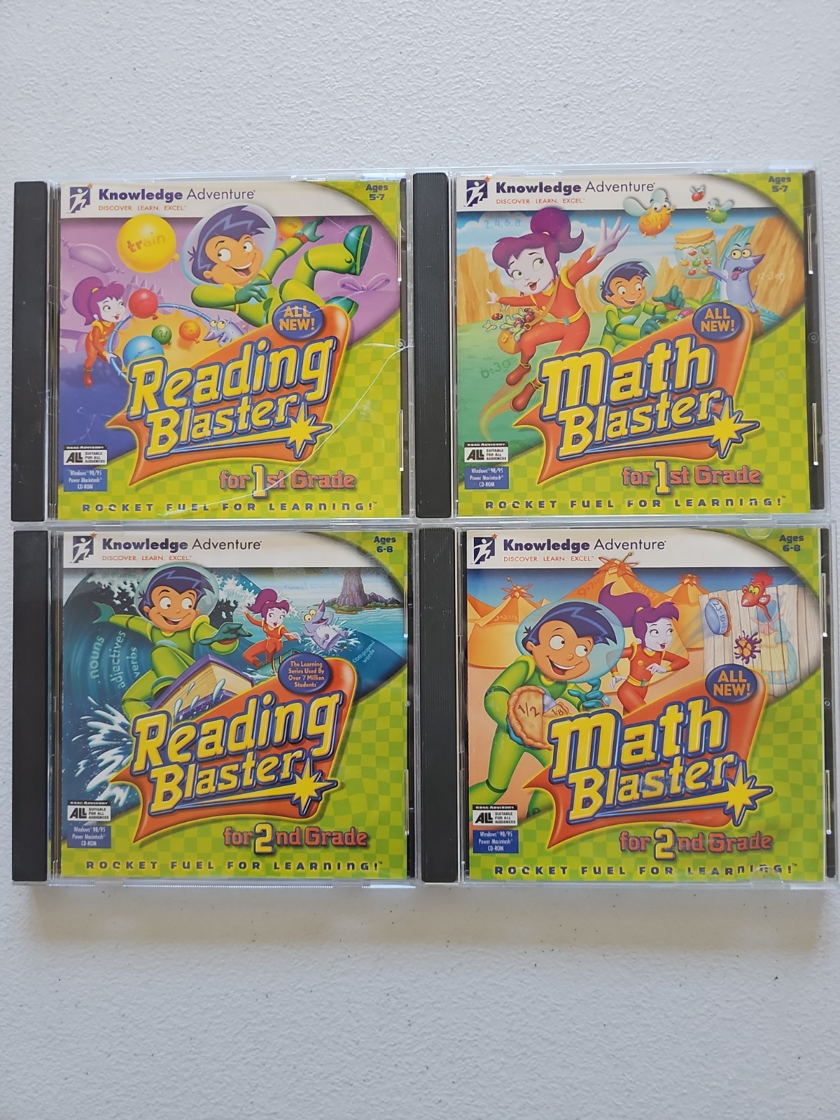 Math Blaster +  Reading Blaster 4x Lot For 1st & 2nd Grade | CD-ROM Windows Mac