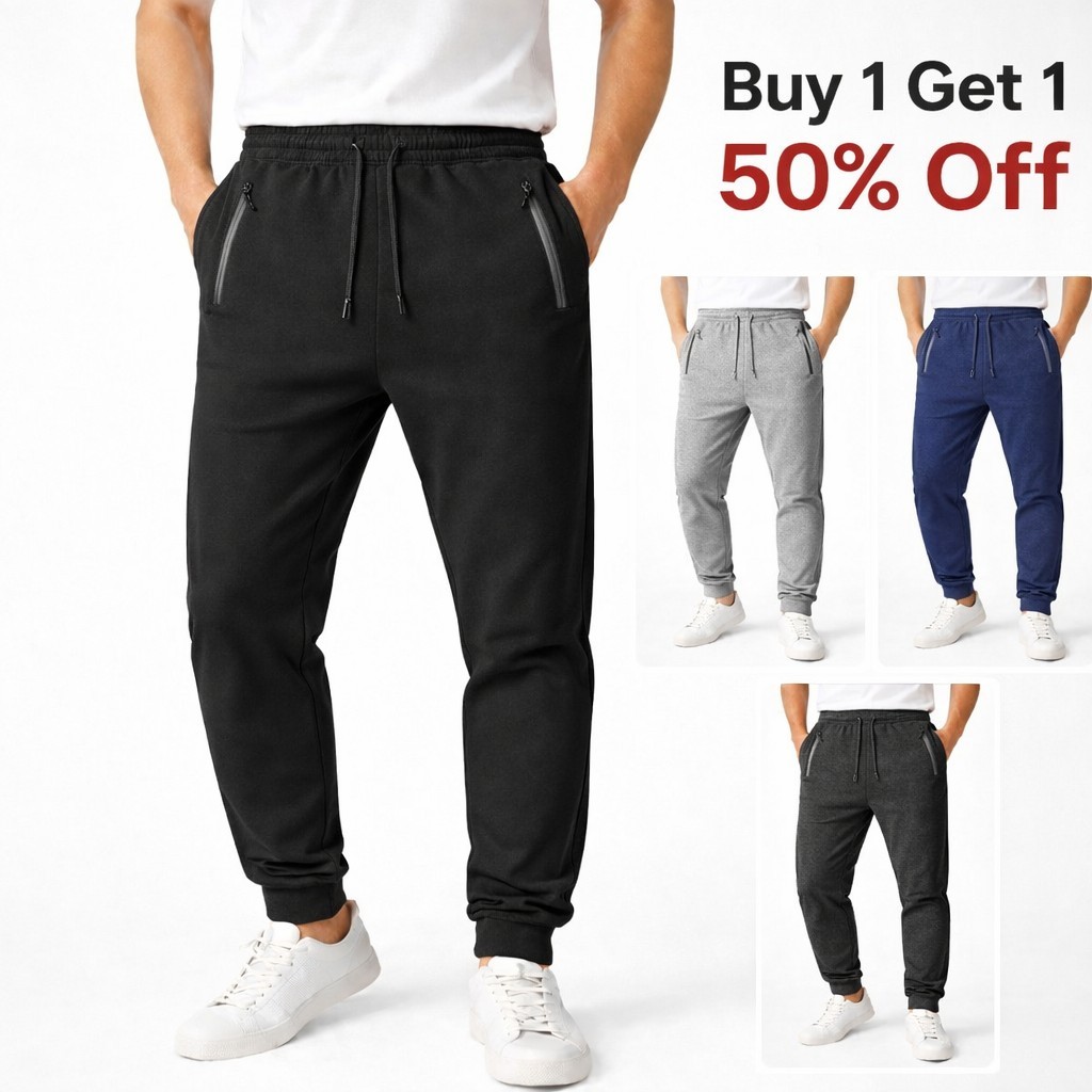 Men's Sweatpants With Zipper Pockets Jogging Gym Regular Fit Pants Size S/M L/XL