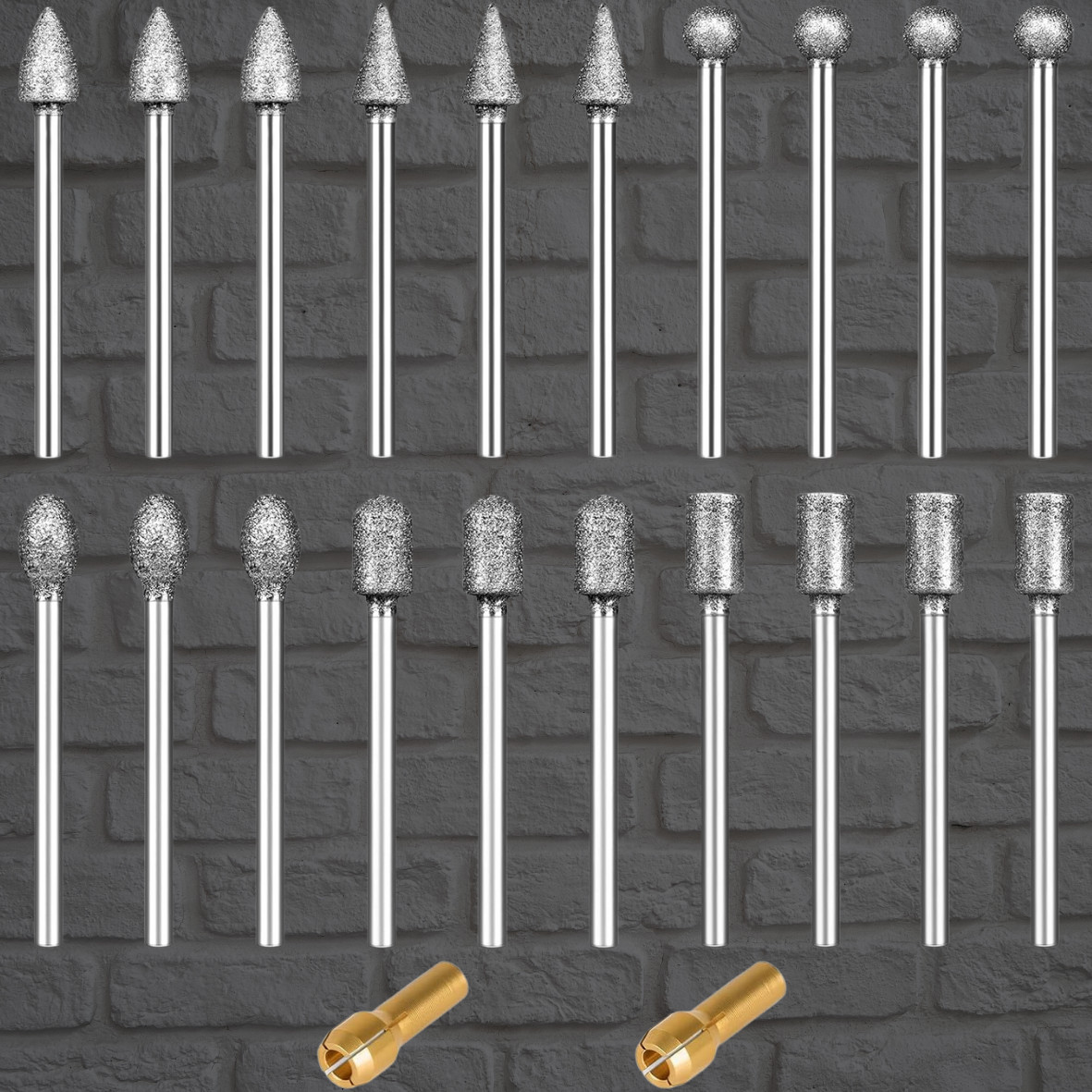 20Pcs 1/8" Diamond Burr Bit Set Cutting Carving Grinding for Dremel Rotary Tool