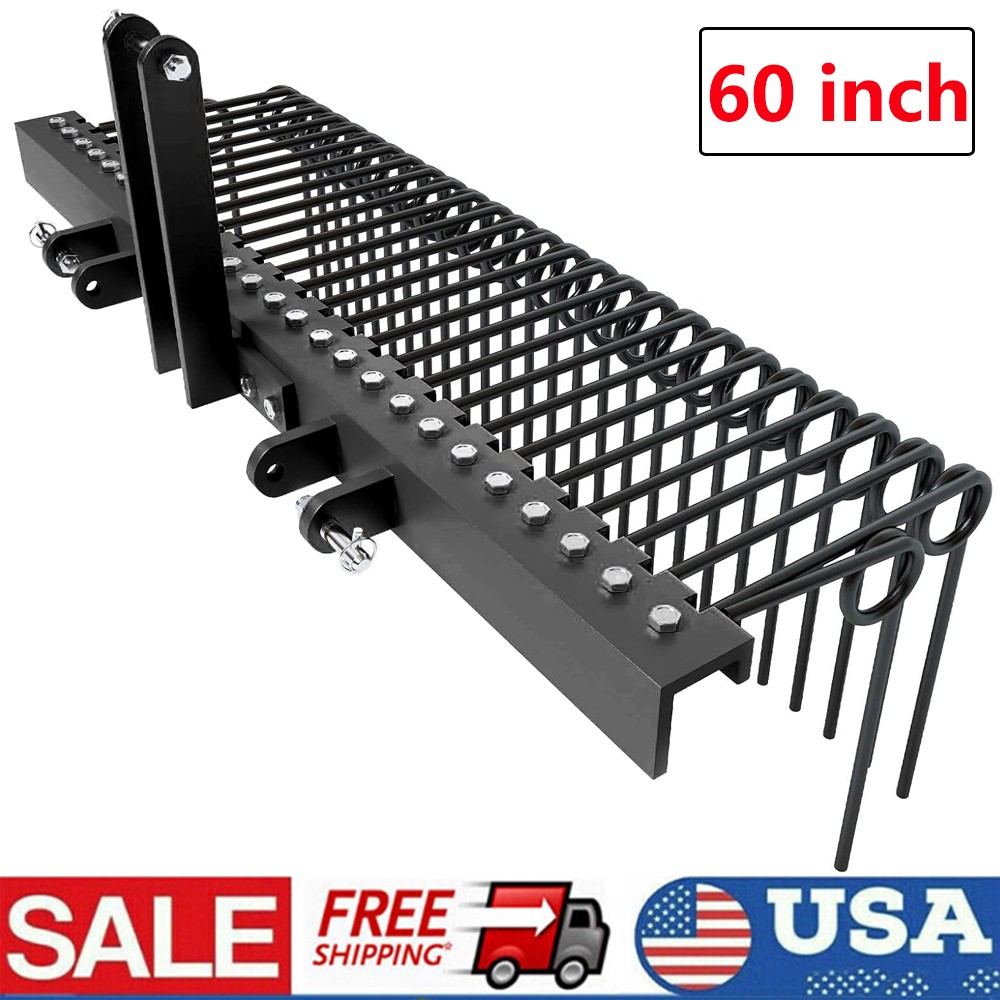 Updated 6inch 3 Point Pine Straw Landscape Rake for Cat0 & Cat-1 Tractors Black