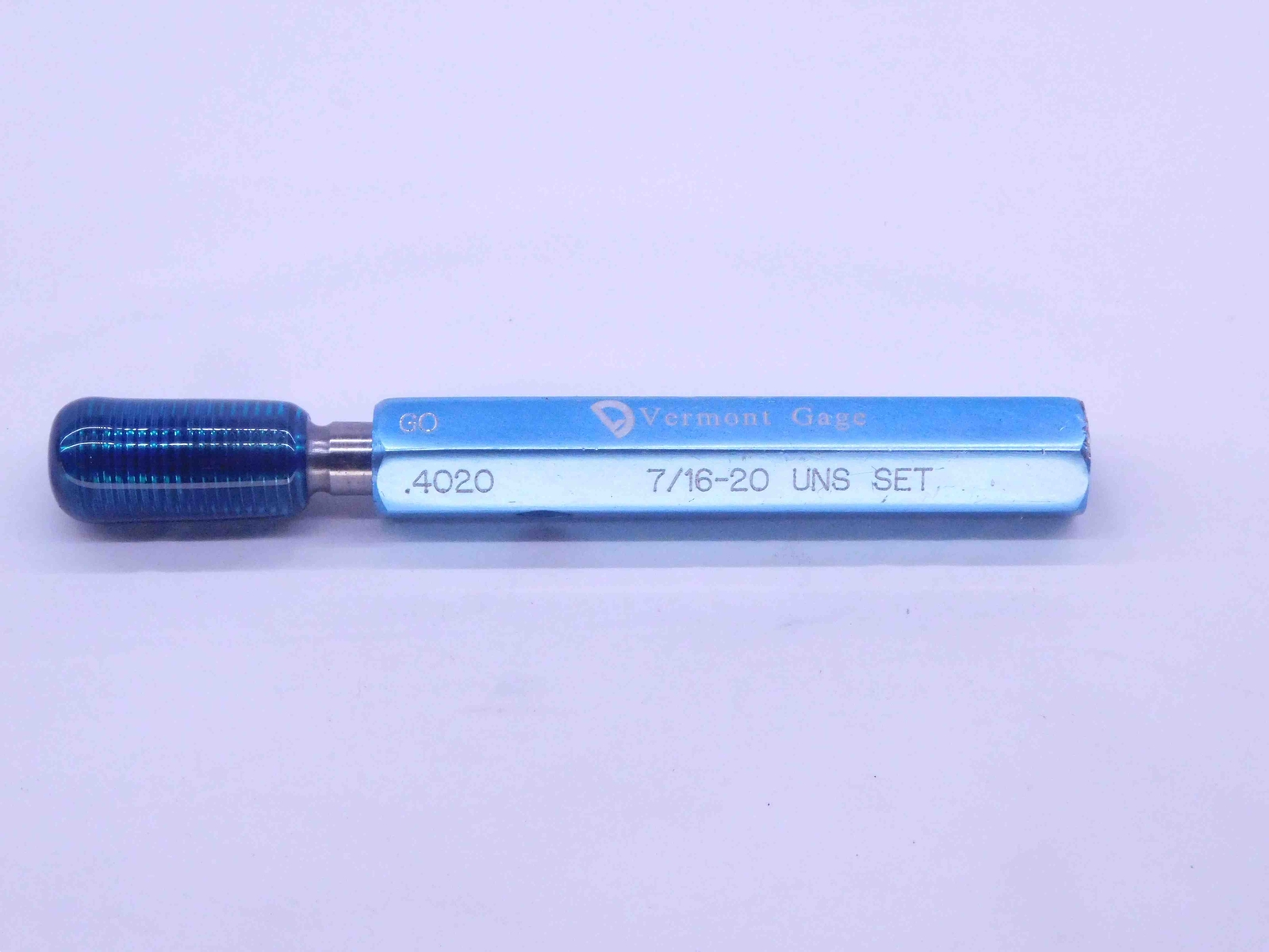 7/16 20 UNS VERMONT SET THREAD PLUG GAGE .4375 GO ONLY P.D. = .4020 INSPECTION
