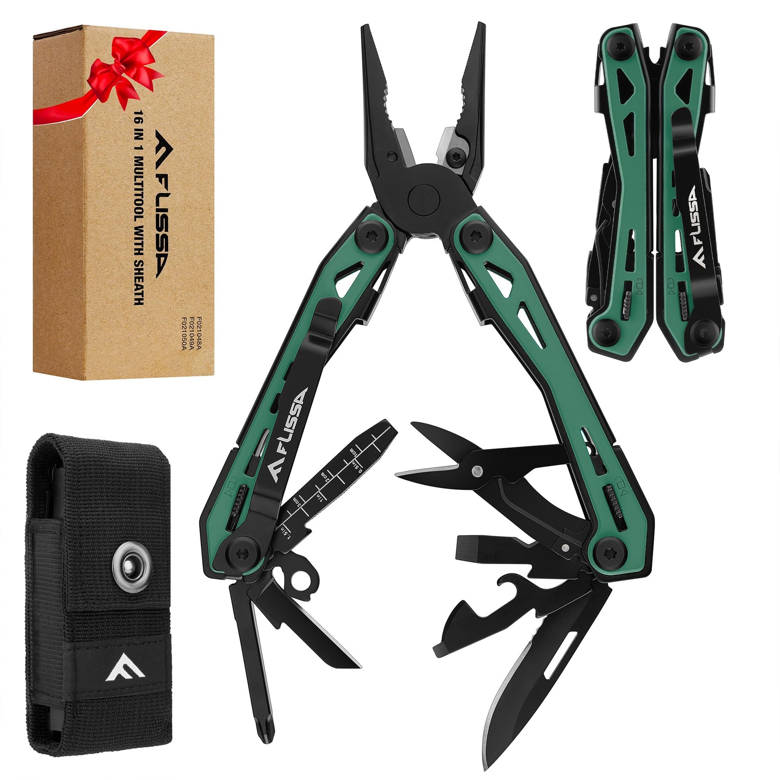 FLISSA 16-in-1 Multi Tool Pliers, Gifts for Men, Stainless 4.13 inches, Green
