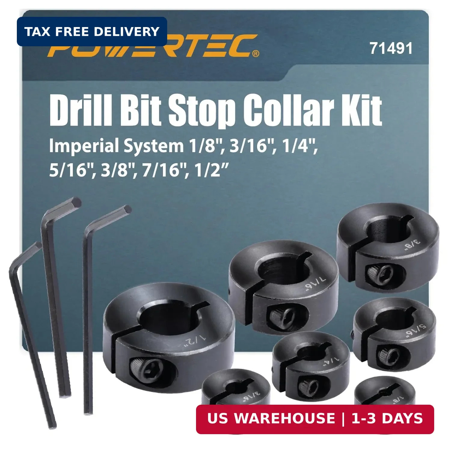 Drill Bit Stop Collar Set, 7 Piece Set Adjustable Drill Bit Depth Stopp