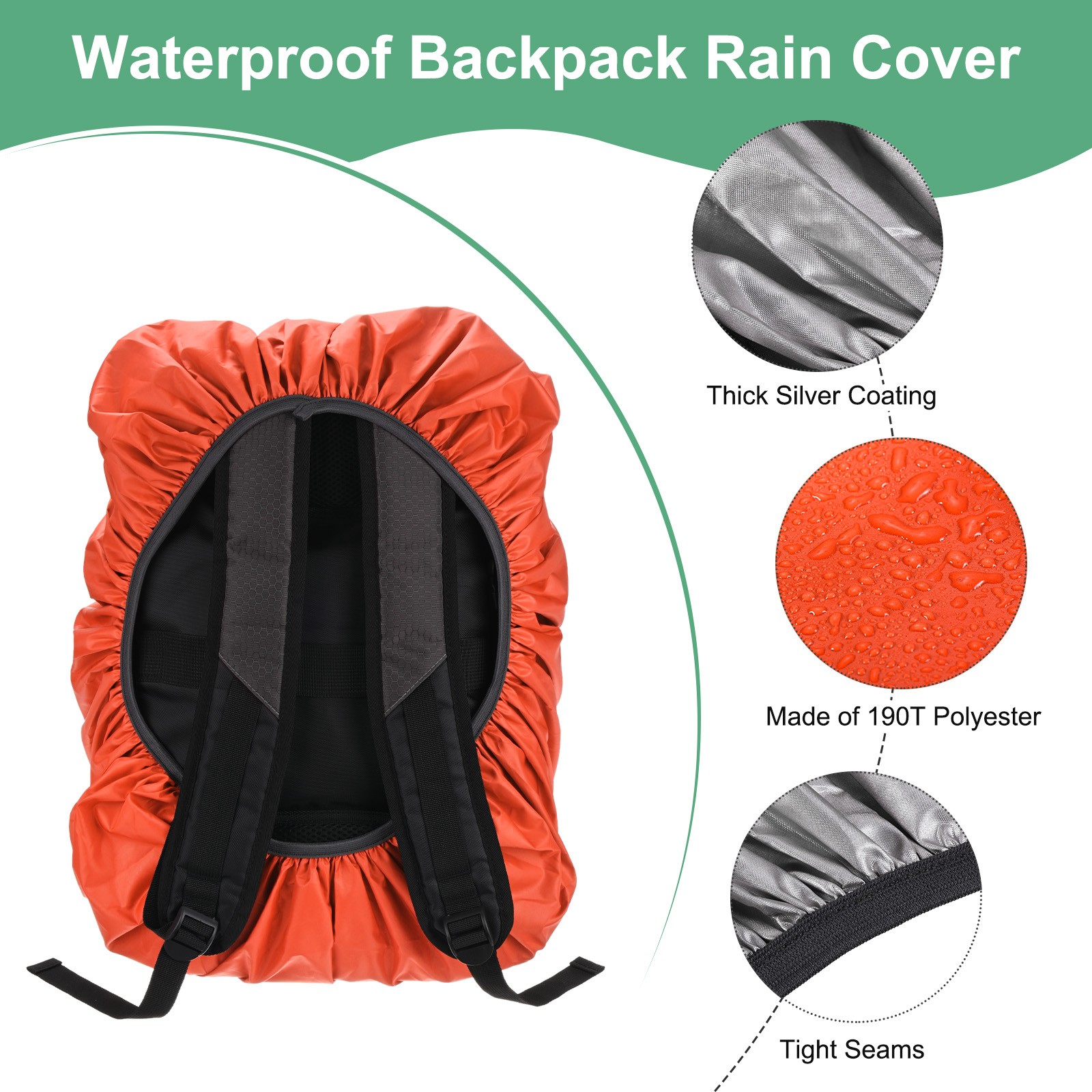 55L-65L Backpack Rain Cover with A Vertical Reflective Strap [Orange]